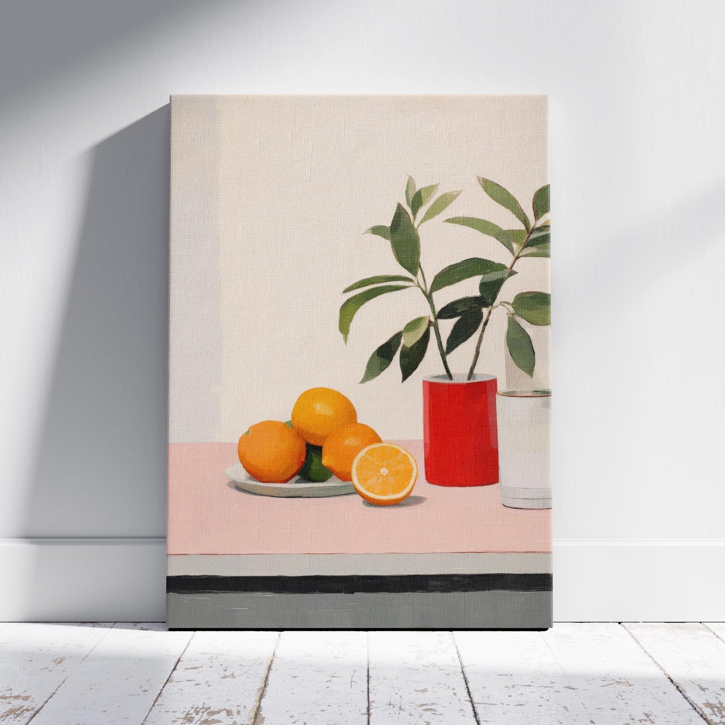 Citrus Oranges and Red Vase Still Life - Framed Canvas Wall Art Print - House Prints