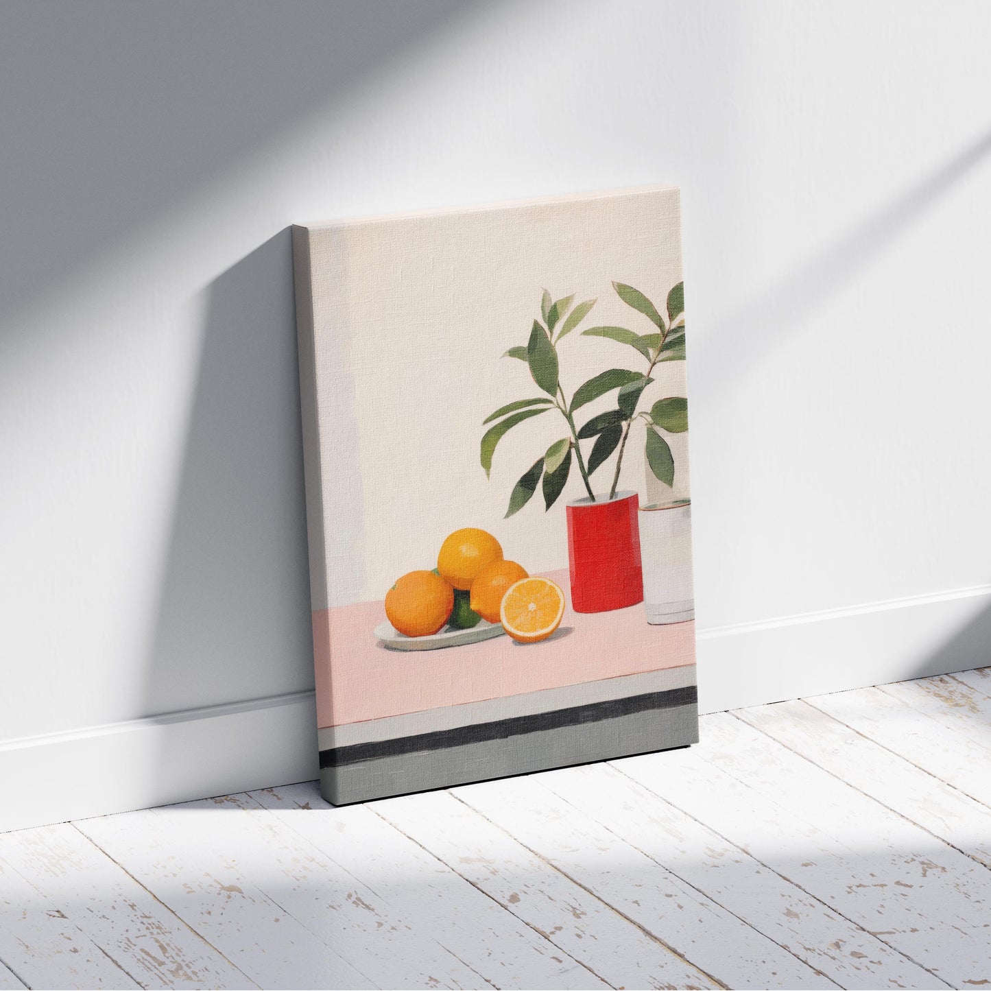Citrus Oranges and Red Vase Still Life - Framed Canvas Wall Art Print - House Prints