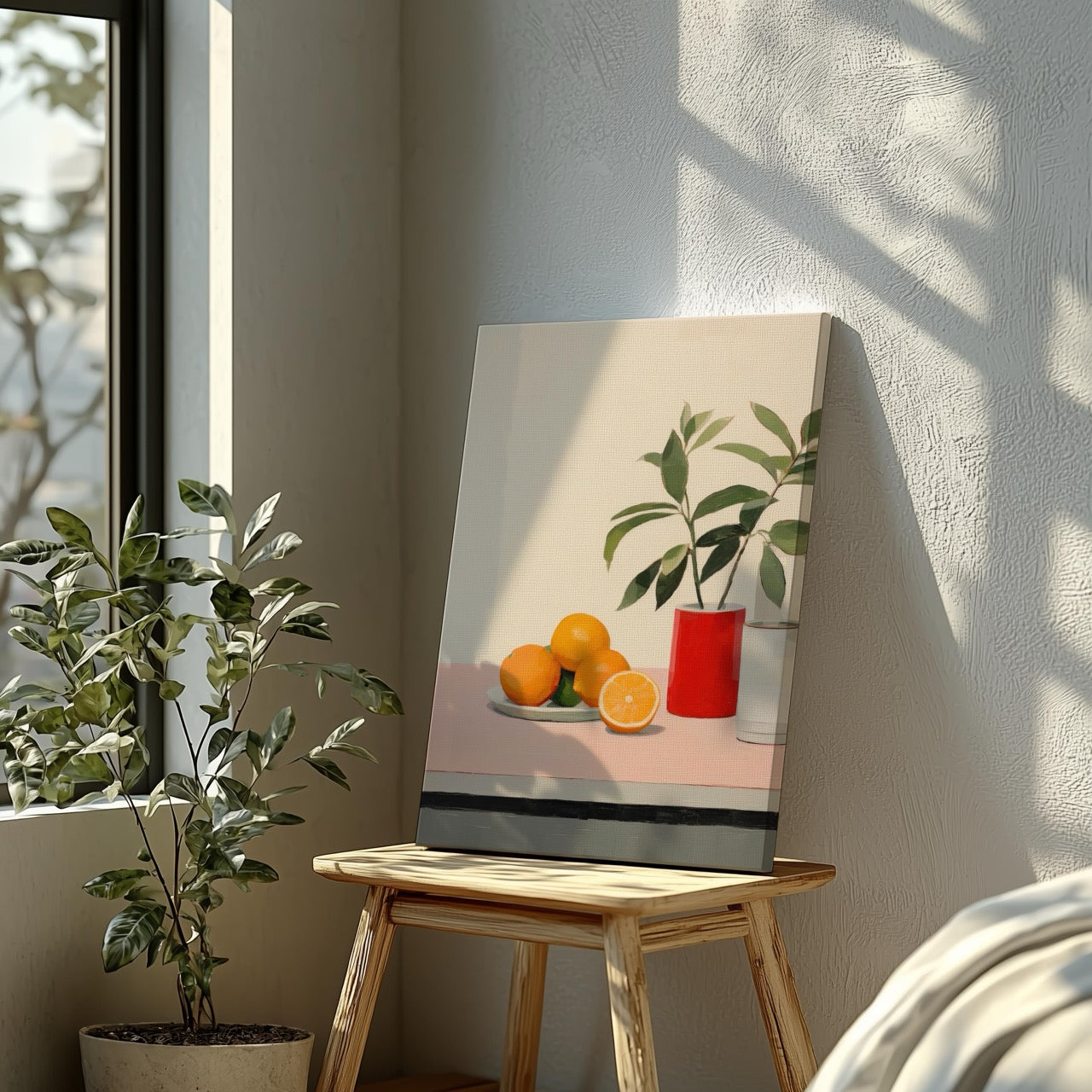 Citrus Oranges and Red Vase Still Life - Framed Canvas Wall Art Print - House Prints