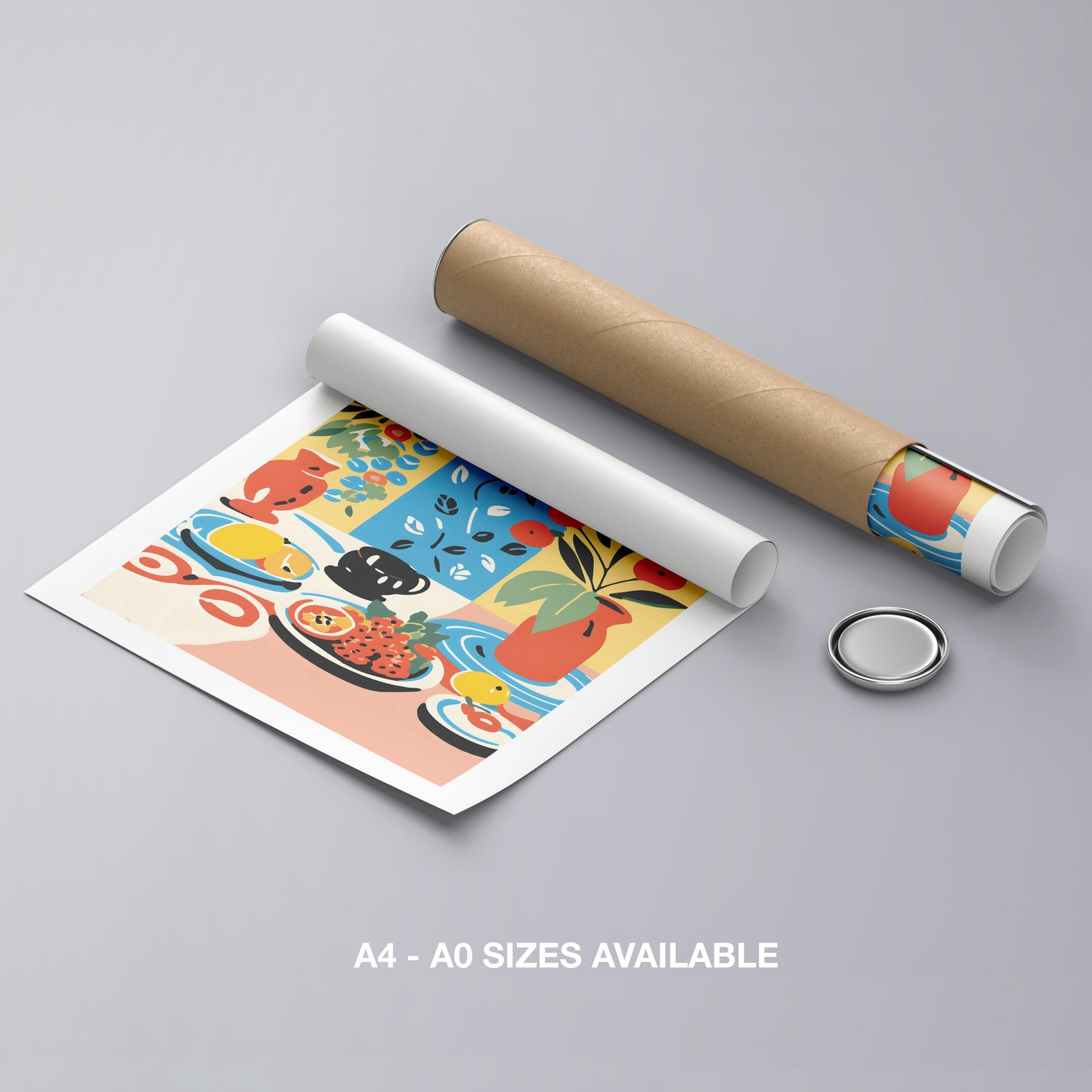 Colourful Table with Fruit Arrangement - Rolled Poster Wall Art Print - House Prints