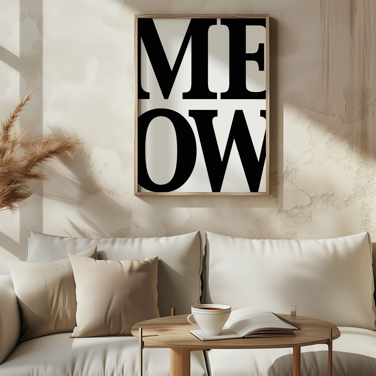MEOW Cat Black Typography Art - Rolled Poster Wall Art Print | House Prints