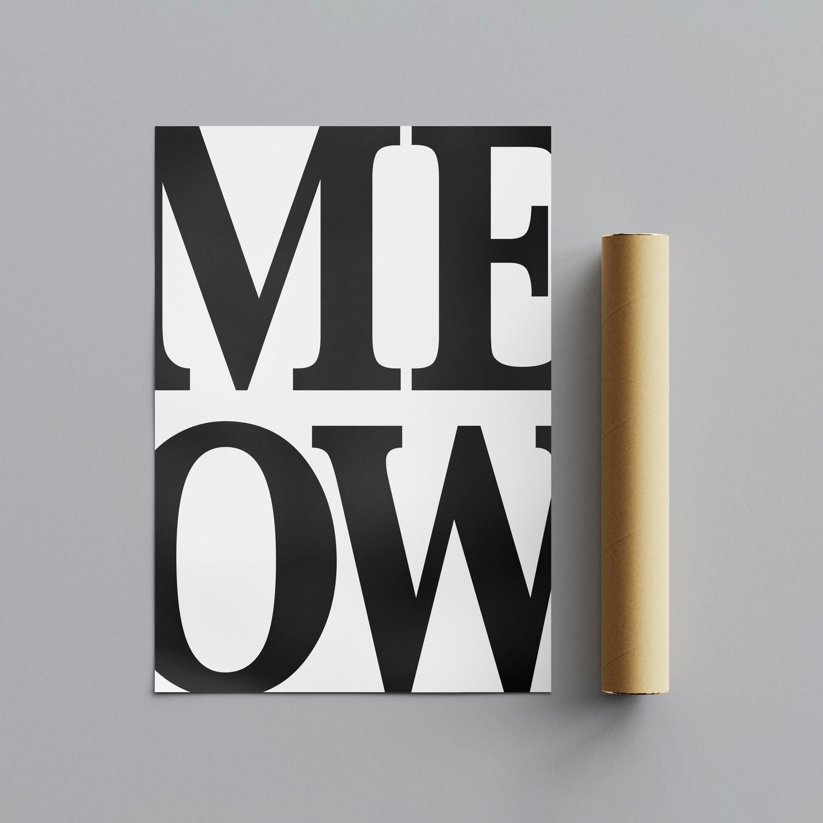 MEOW Cat Black Typography Art - Rolled Poster Wall Art Print | House Prints