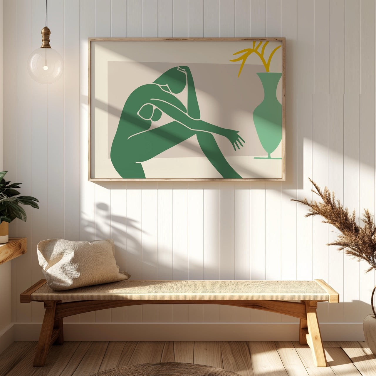 Minimalist Abstract Green Figure with Vase - Rolled Poster Wall Art Print - House Prints