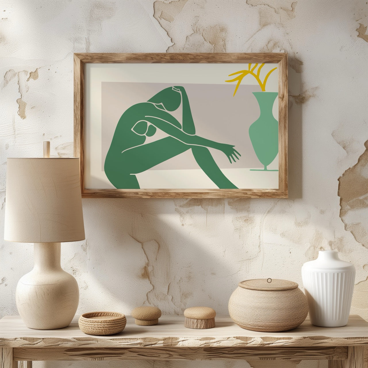 Minimalist Abstract Green Figure with Vase - Rolled Poster Wall Art Print - House Prints