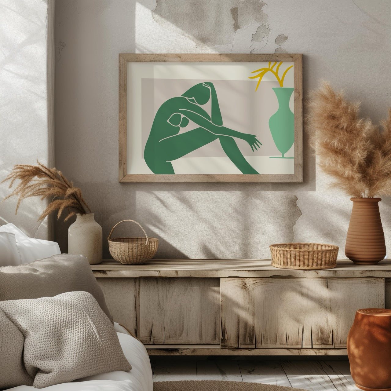 Minimalist Abstract Green Figure with Vase - Rolled Poster Wall Art Print - House Prints