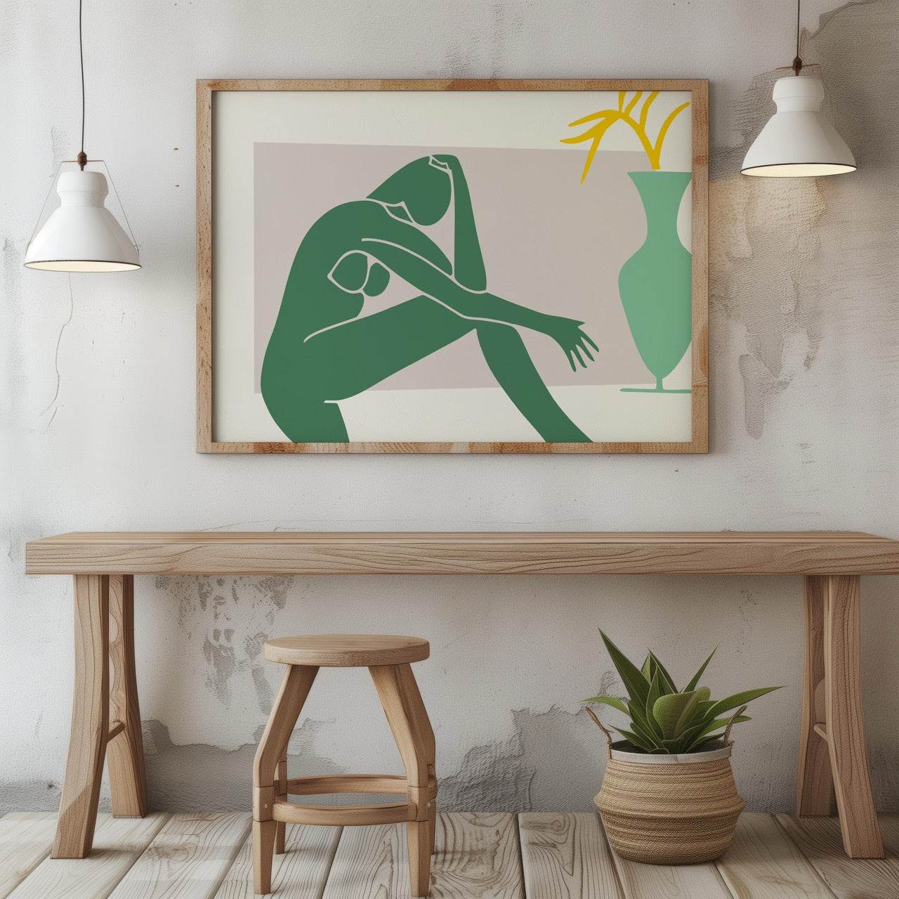 Minimalist Abstract Green Figure with Vase - Rolled Poster Wall Art Print - House Prints