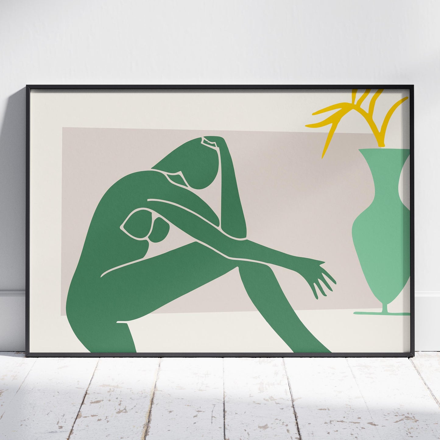 Minimalist Abstract Green Figure with Vase - Rolled Poster Wall Art Print - House Prints
