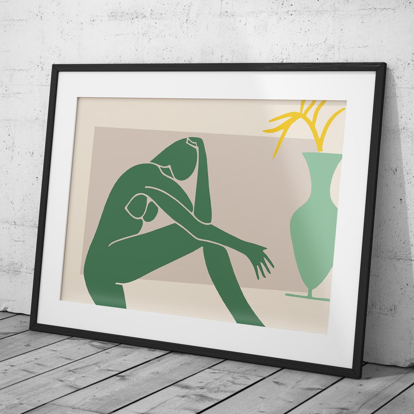 Minimalist Abstract Green Figure with Vase - Rolled Poster Wall Art Print - House Prints