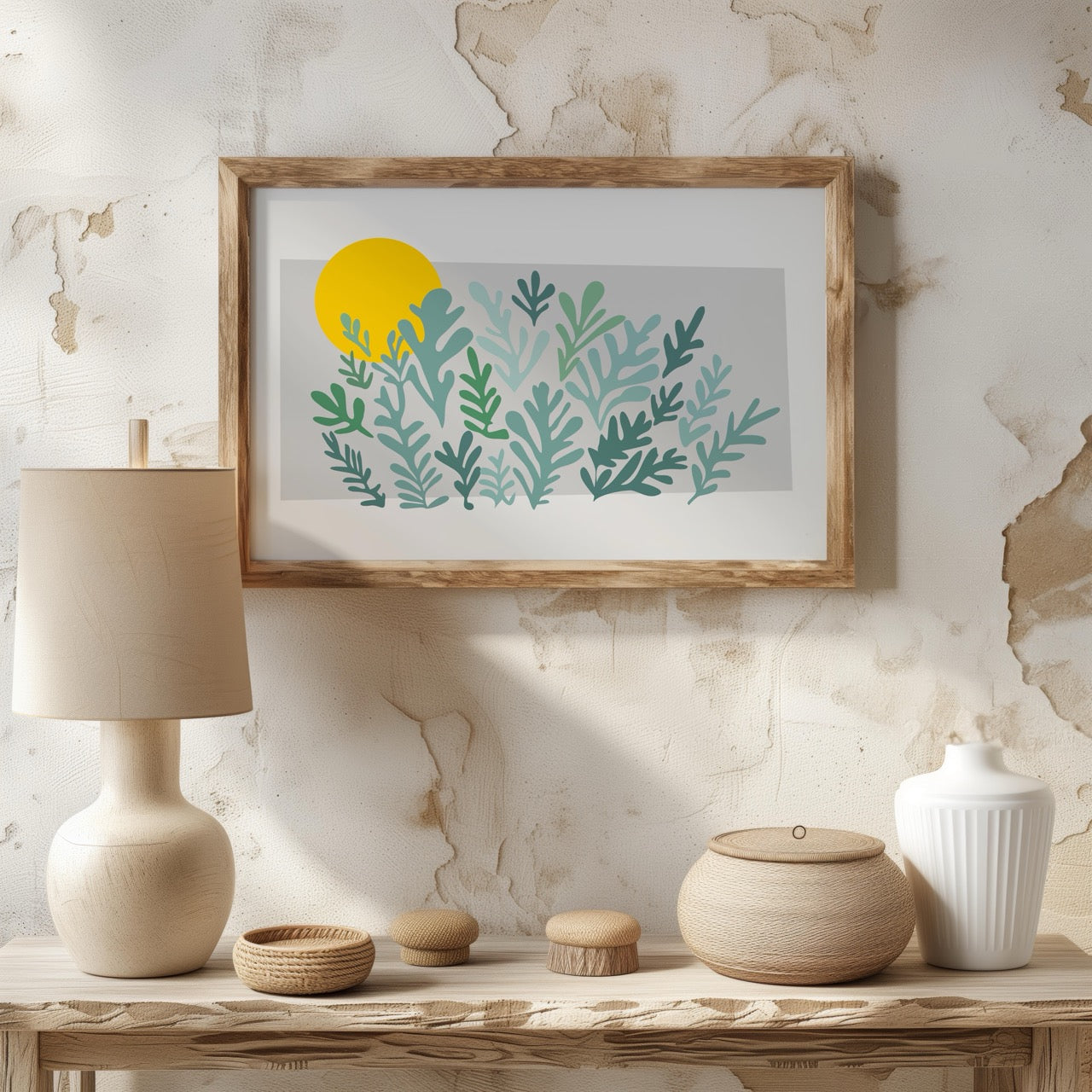 Abstract Minimalist Green Botanical Sunscape - Rolled Poster Wall Art Print - House Prints