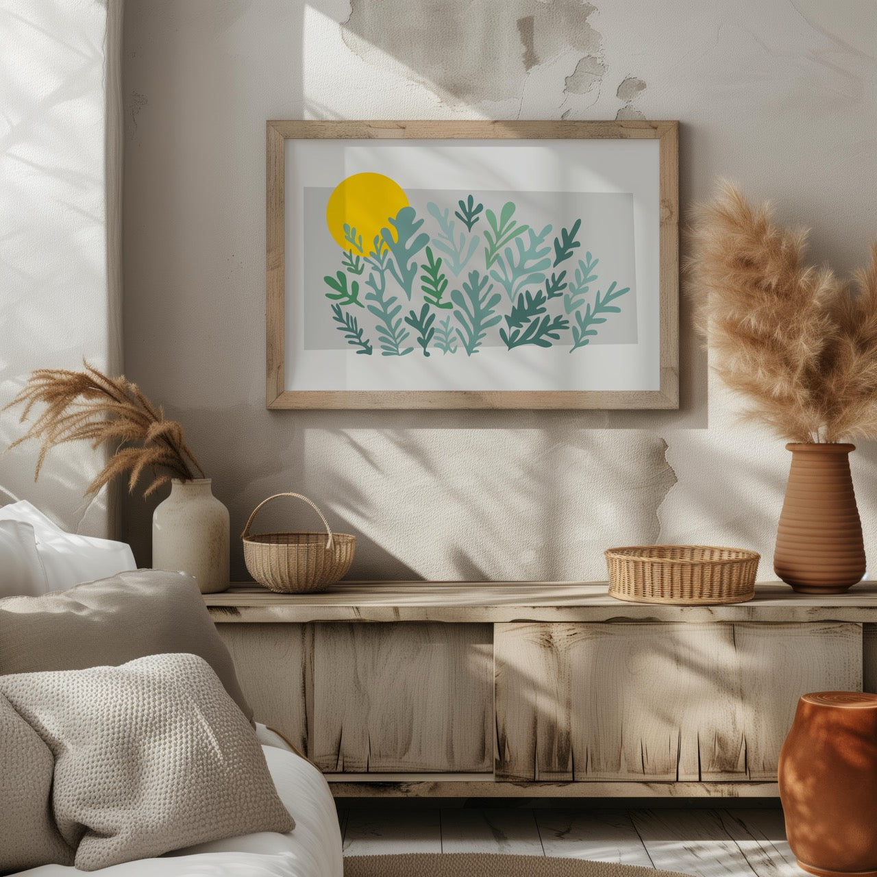 Abstract Minimalist Green Botanical Sunscape - Rolled Poster Wall Art Print - House Prints