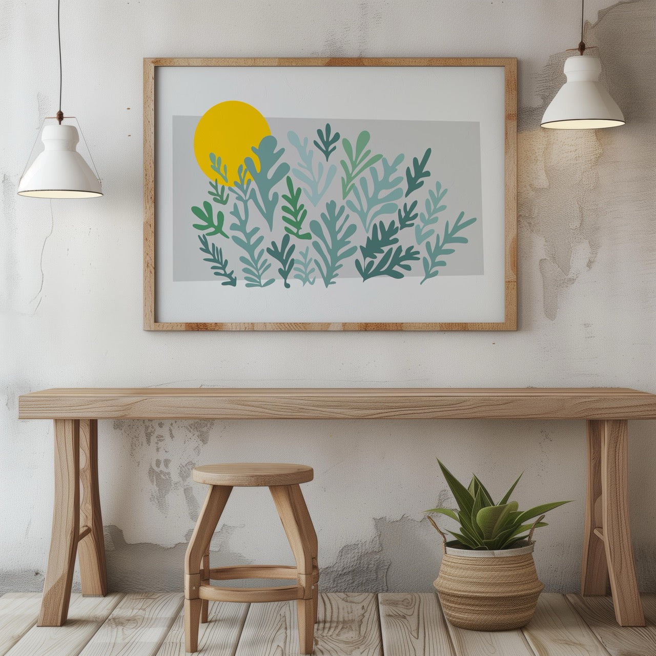 Abstract Minimalist Green Botanical Sunscape - Rolled Poster Wall Art Print - House Prints