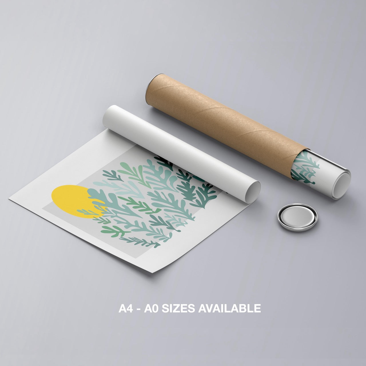 Abstract Minimalist Green Botanical Sunscape - Rolled Poster Wall Art Print - House Prints