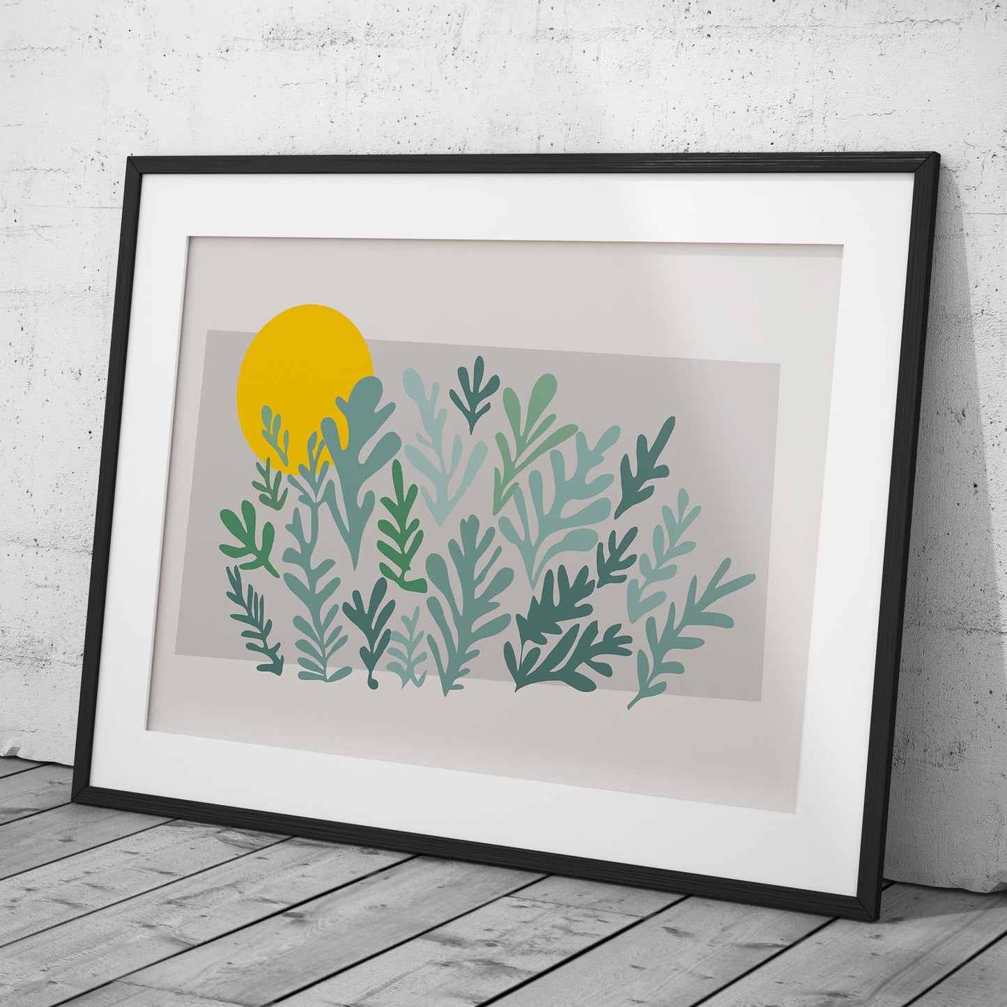 Abstract Minimalist Green Botanical Sunscape - Rolled Poster Wall Art Print - House Prints