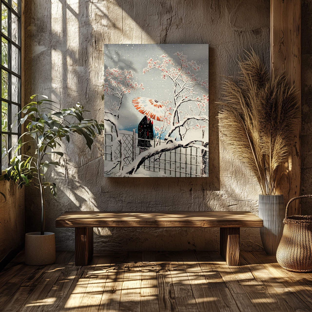 Plum Tree in Snow - Hiroaki Takahashi - Framed Canvas Wall Art Print - House Prints