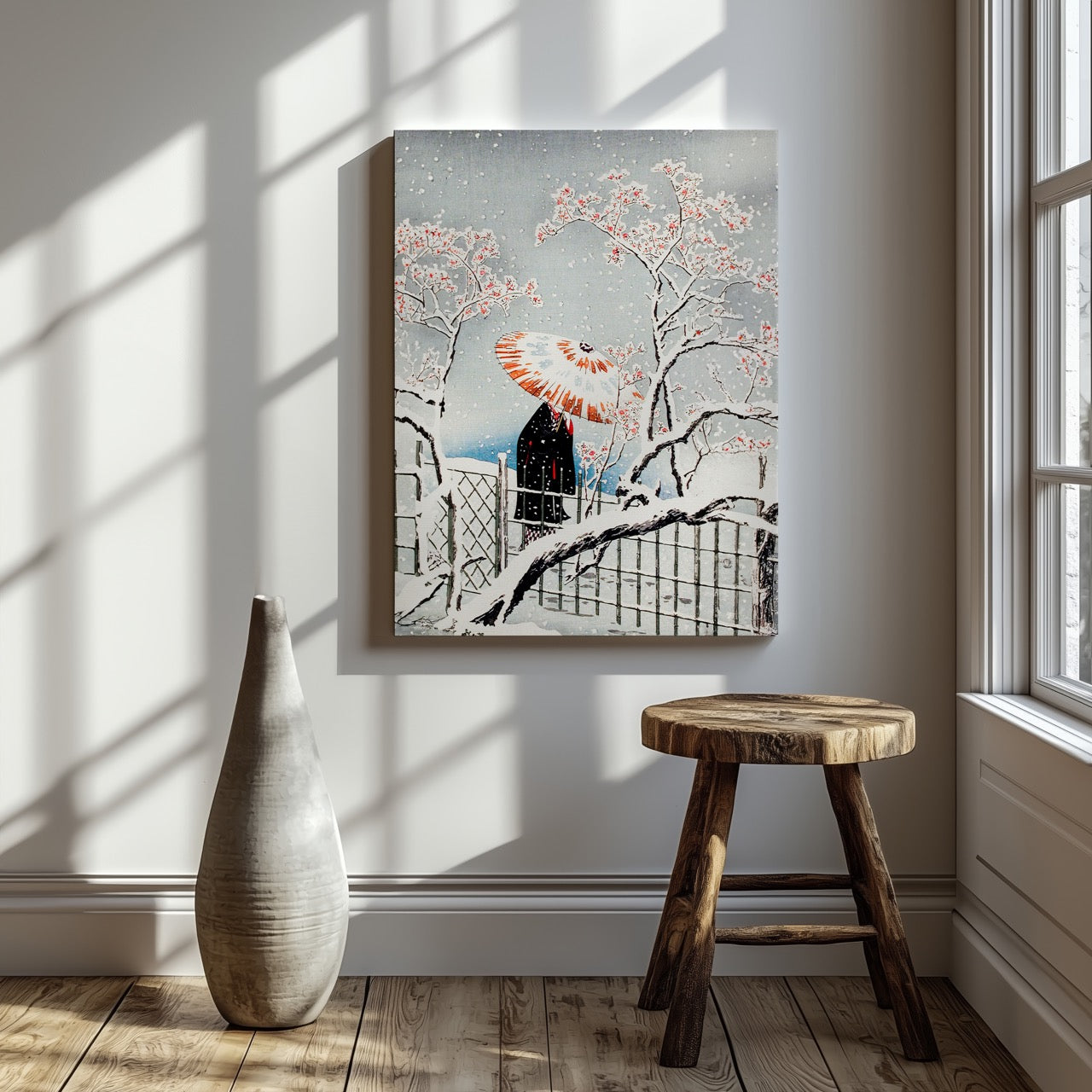 Plum Tree in Snow - Hiroaki Takahashi - Framed Canvas Wall Art Print - House Prints