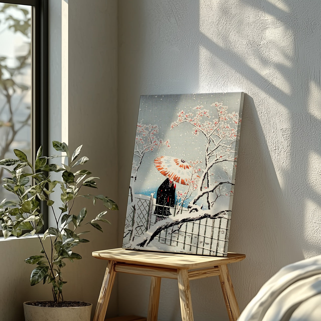 Plum Tree in Snow - Hiroaki Takahashi - Framed Canvas Wall Art Print - House Prints