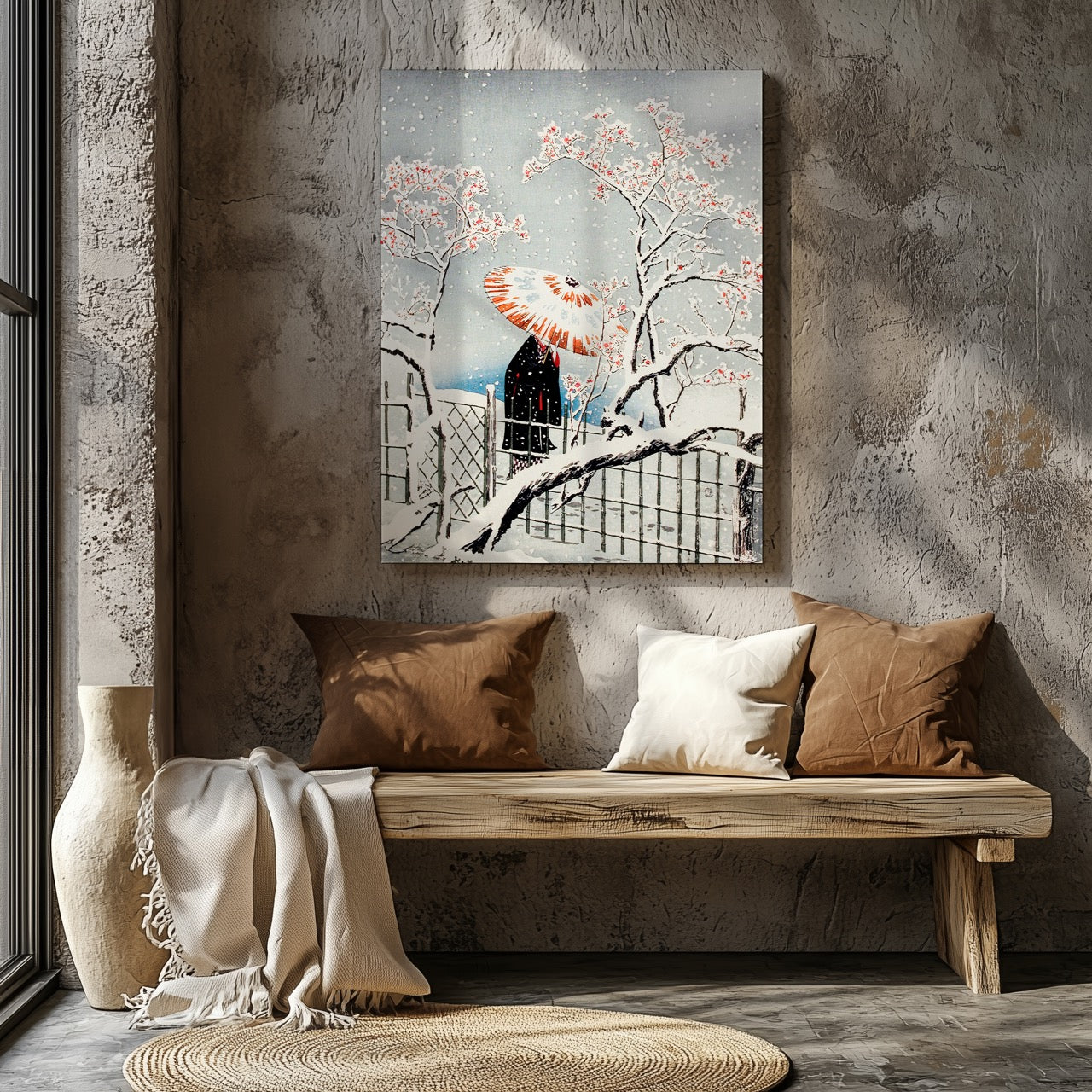Plum Tree in Snow - Hiroaki Takahashi - Framed Canvas Wall Art Print - House Prints