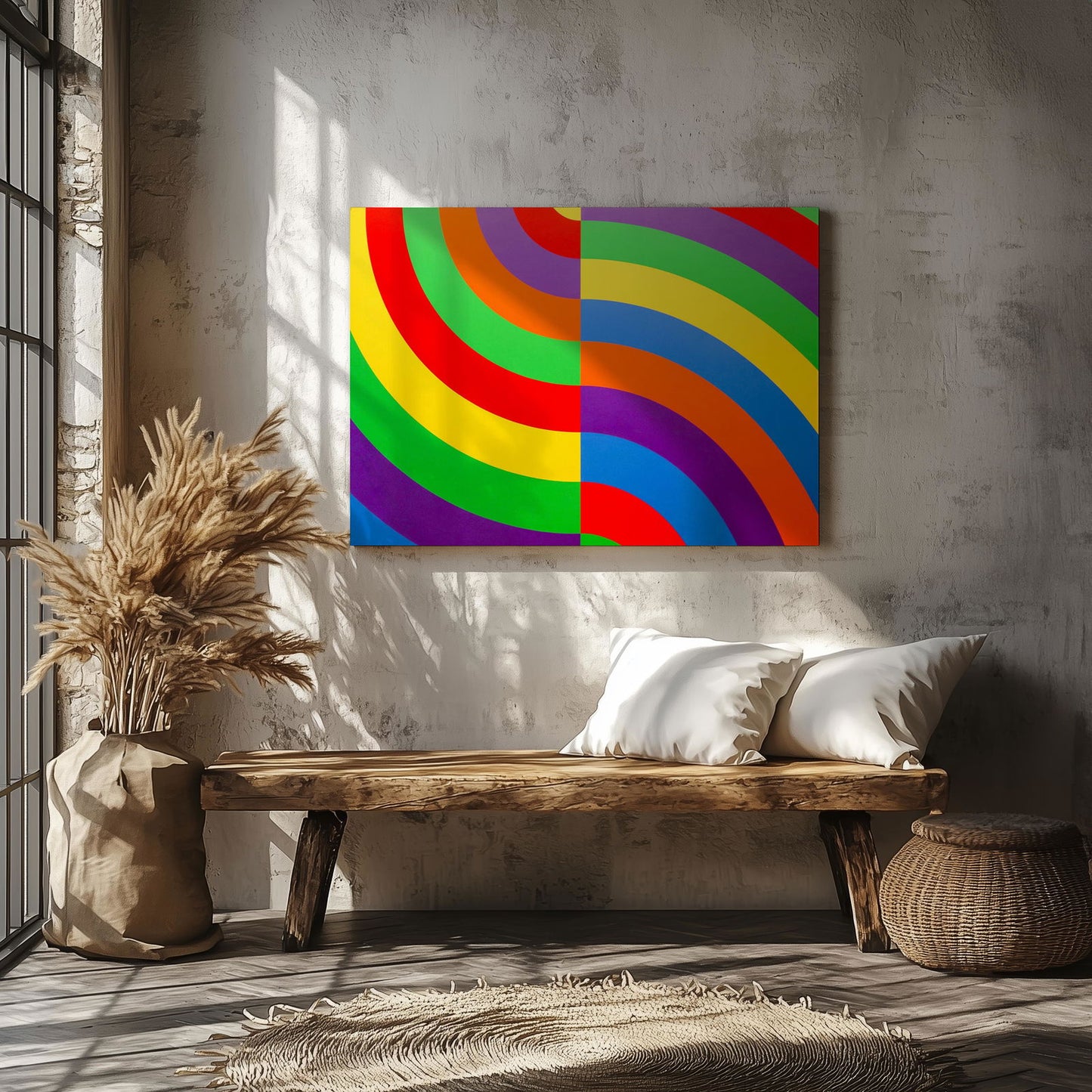 Rainbow Chromatic Waves - Framed Canvas Wall Art Print - House Prints