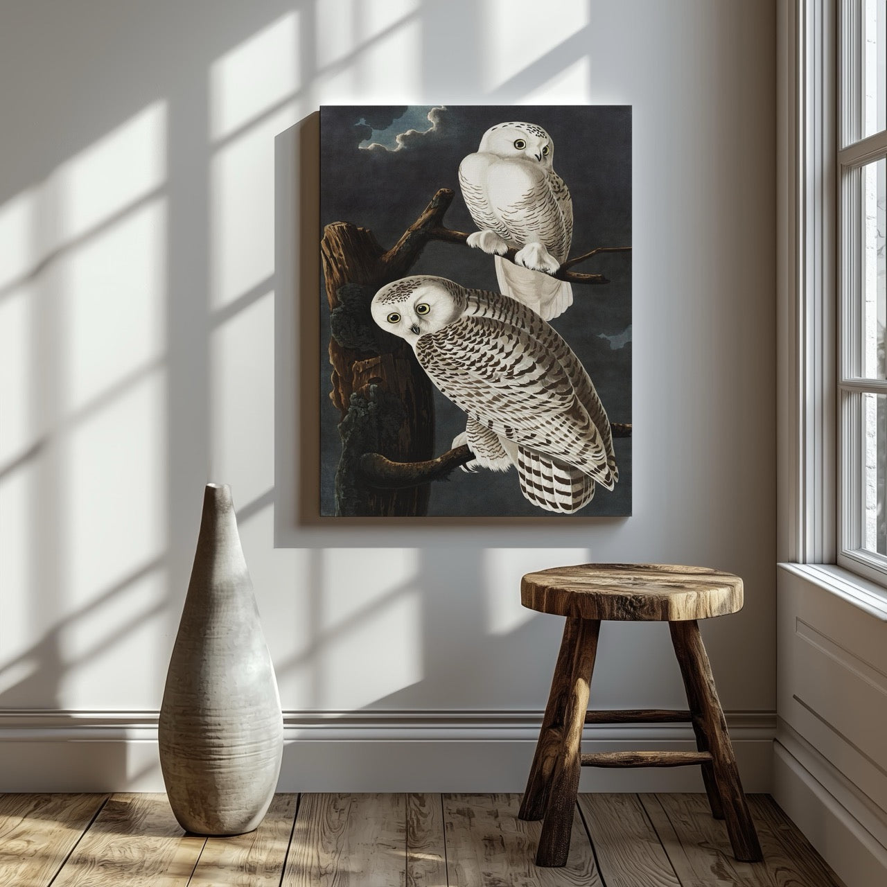 Snowy Owl from Birds of America - John James Audubon - Framed Canvas Wall Art Print - House Prints