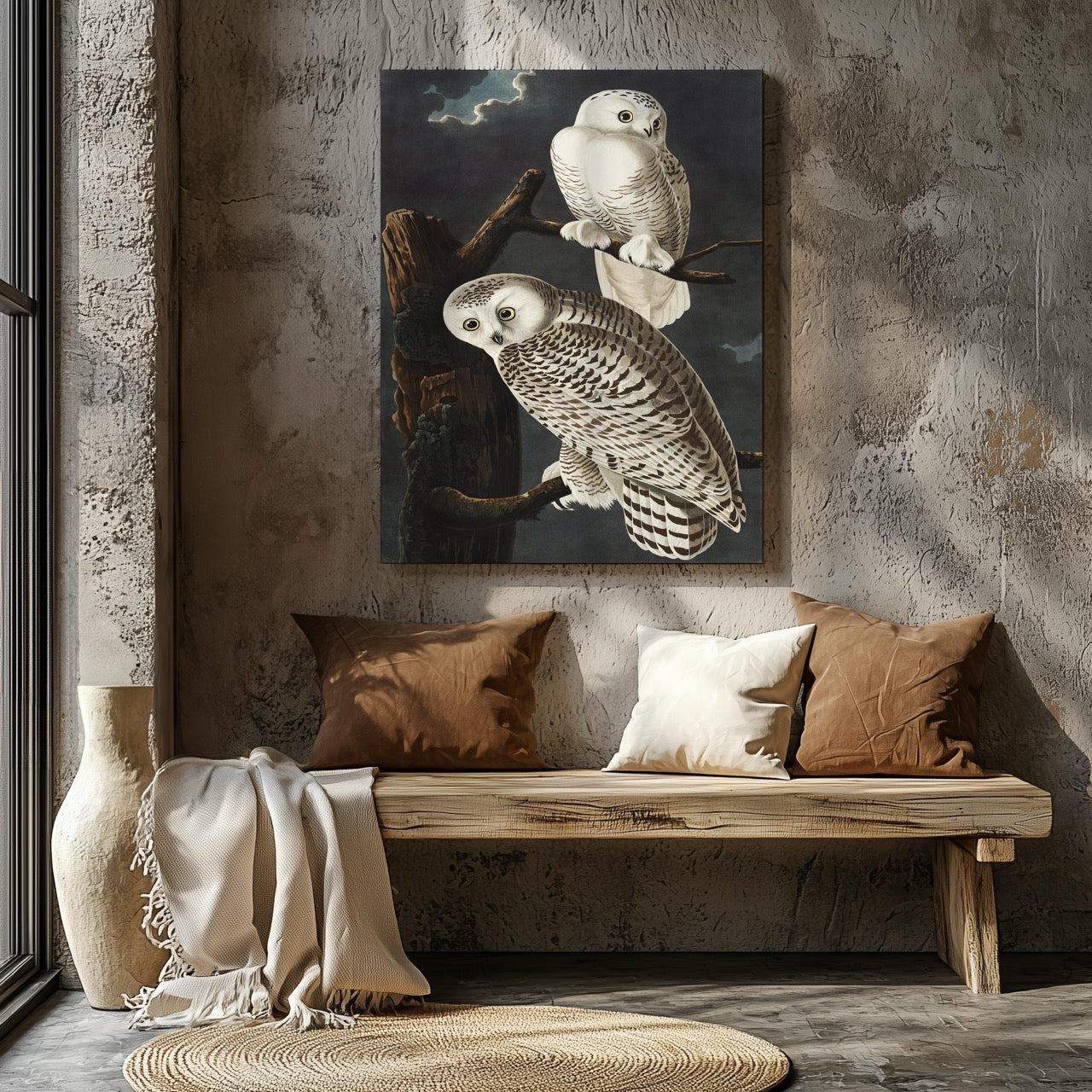 Snowy Owl from Birds of America - John James Audubon - Framed Canvas Wall Art Print - House Prints
