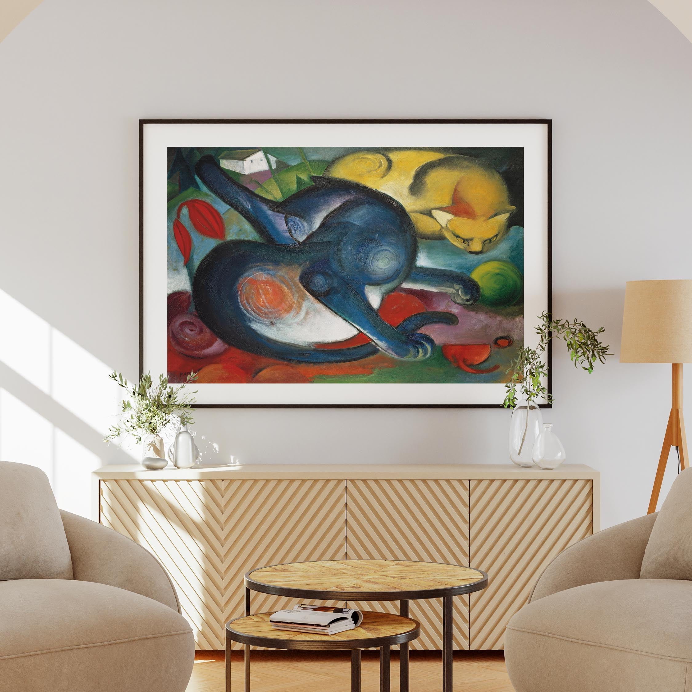 Two Cats, Blue & Yellow - Franz Marc - Rolled Poster Wall Art Print | House Prints