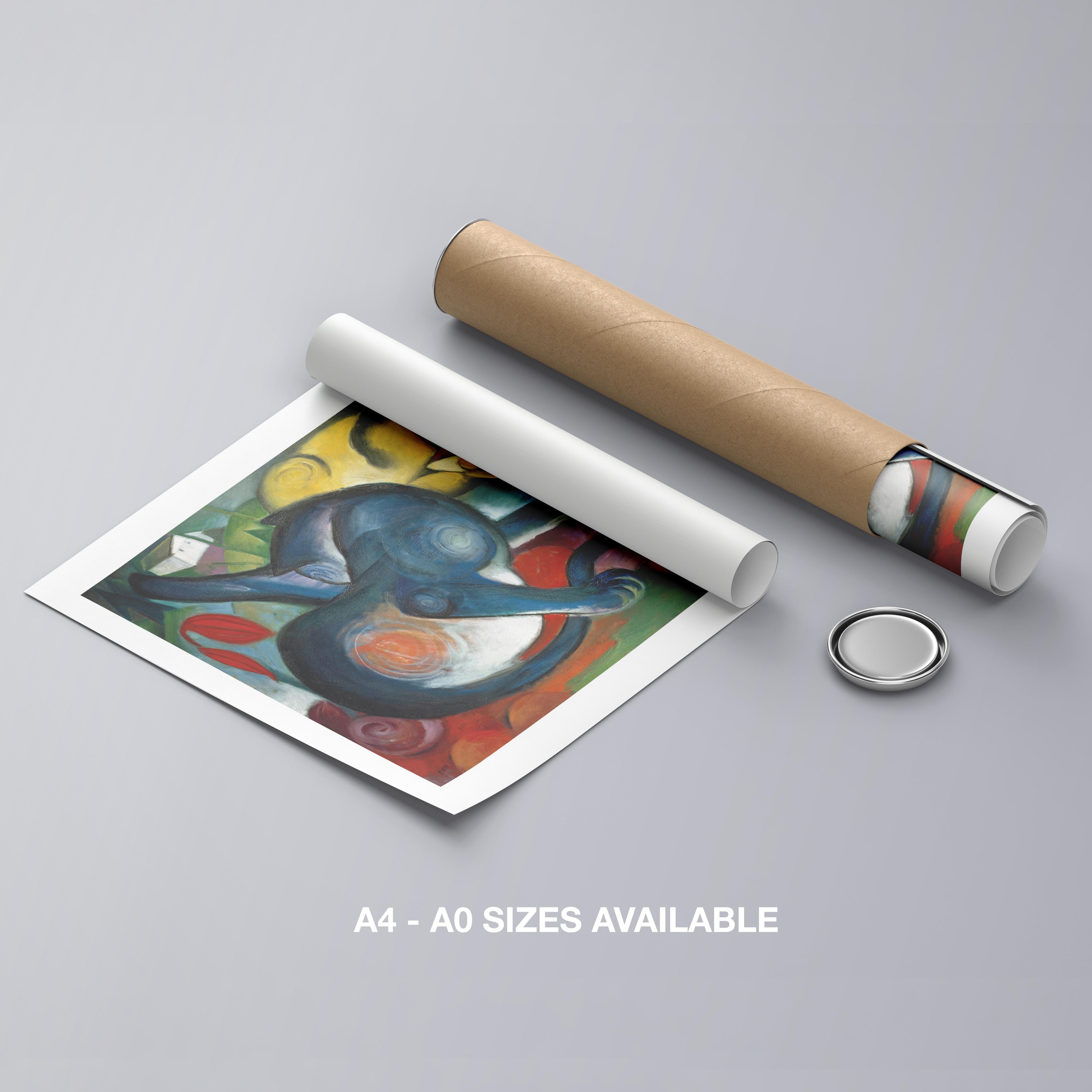 Two Cats, Blue & Yellow - Franz Marc - Rolled Poster Wall Art Print | House Prints