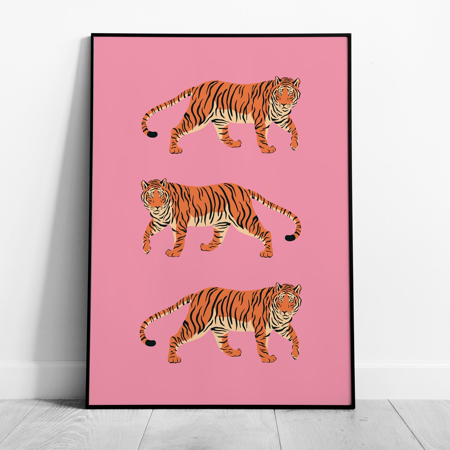 Bold Pink Stride of Tigers - Rolled Poster Wall Art Print