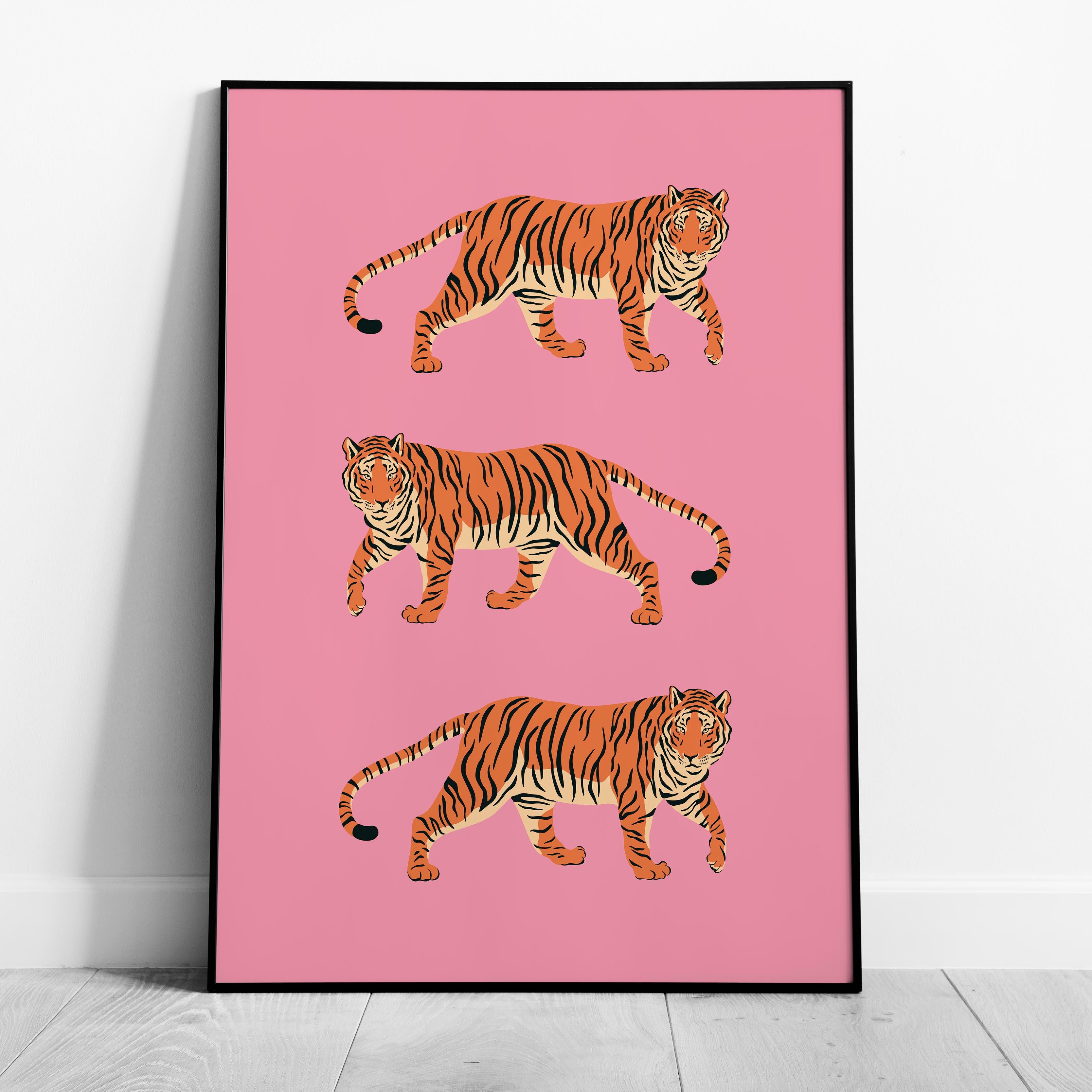 Bold Pink Stride of Tigers - Rolled Poster Wall Art Print | House Prints