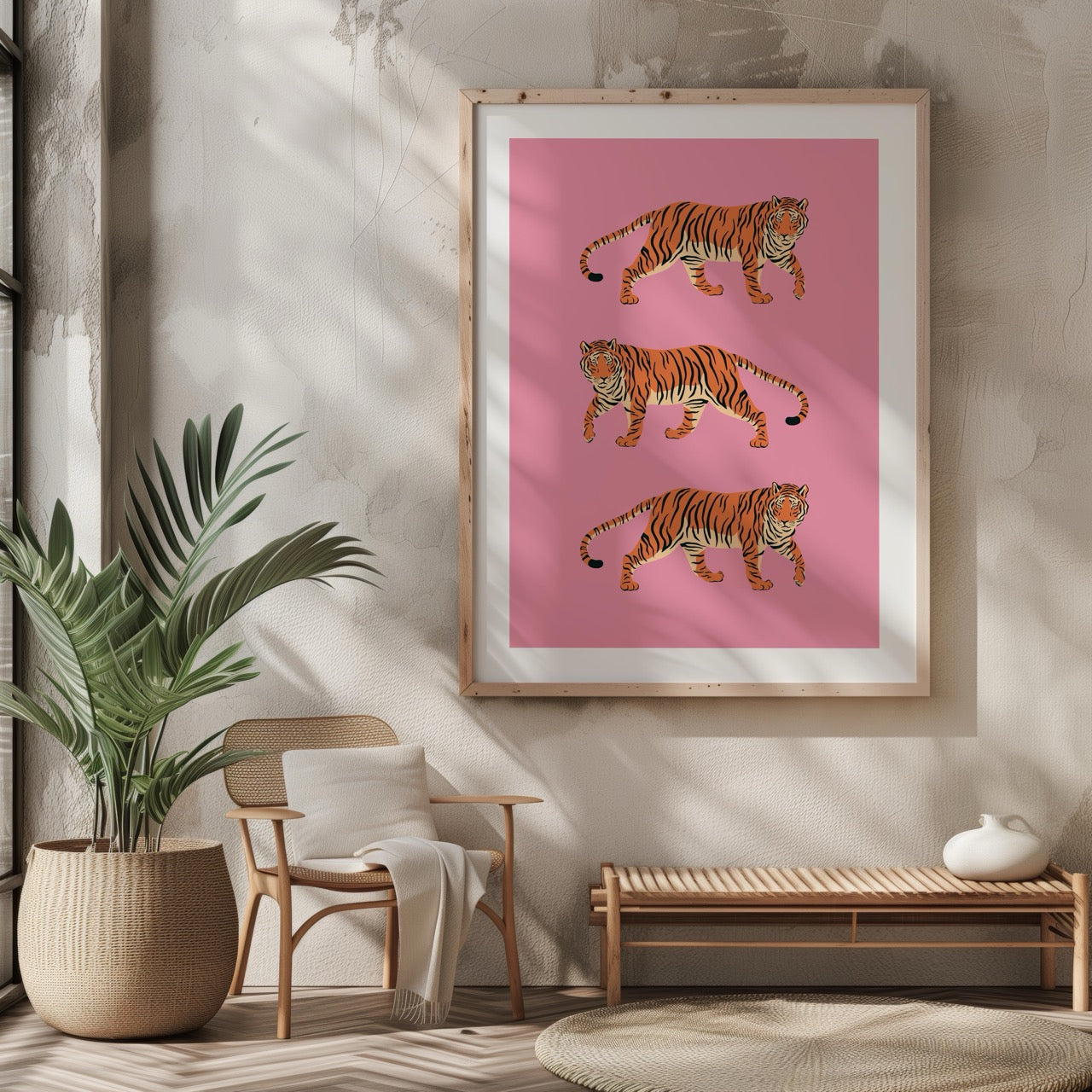 Bold Pink Stride of Tigers - Rolled Poster Wall Art Print