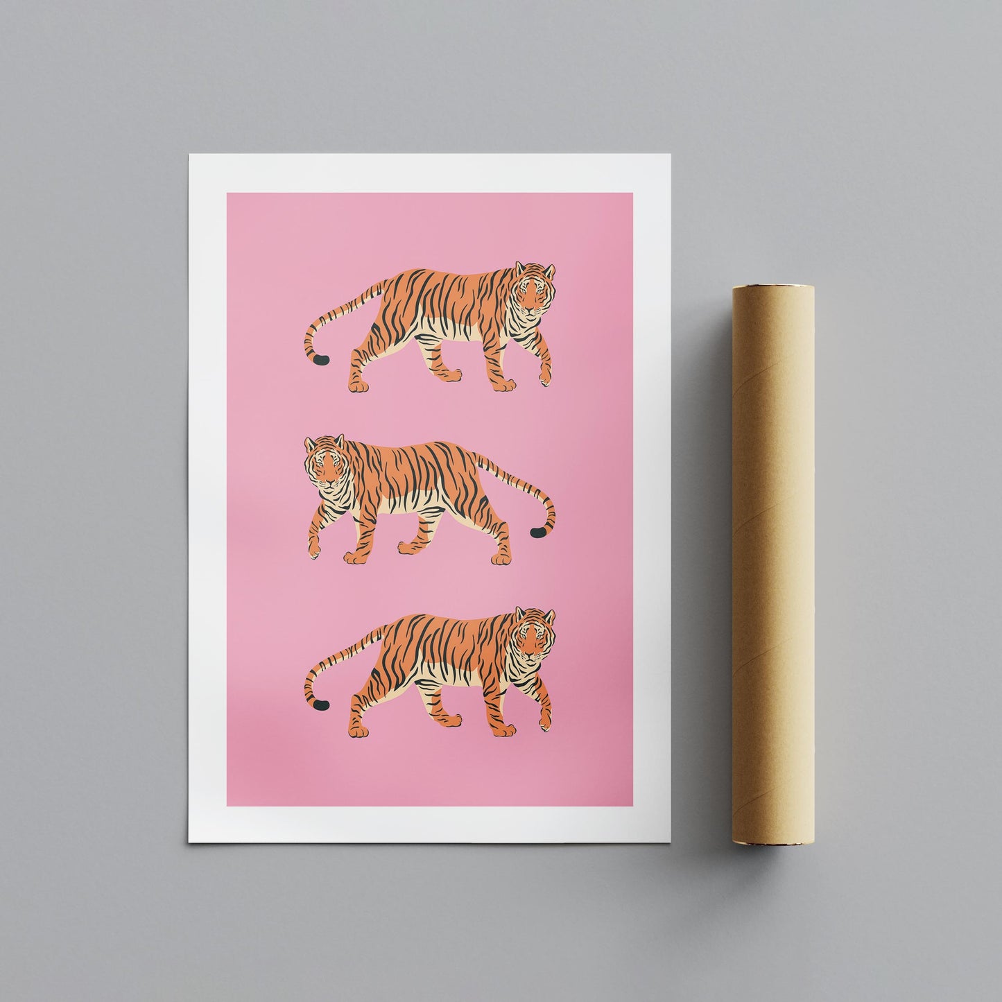 Bold Pink Stride of Tigers - Rolled Poster Wall Art Print