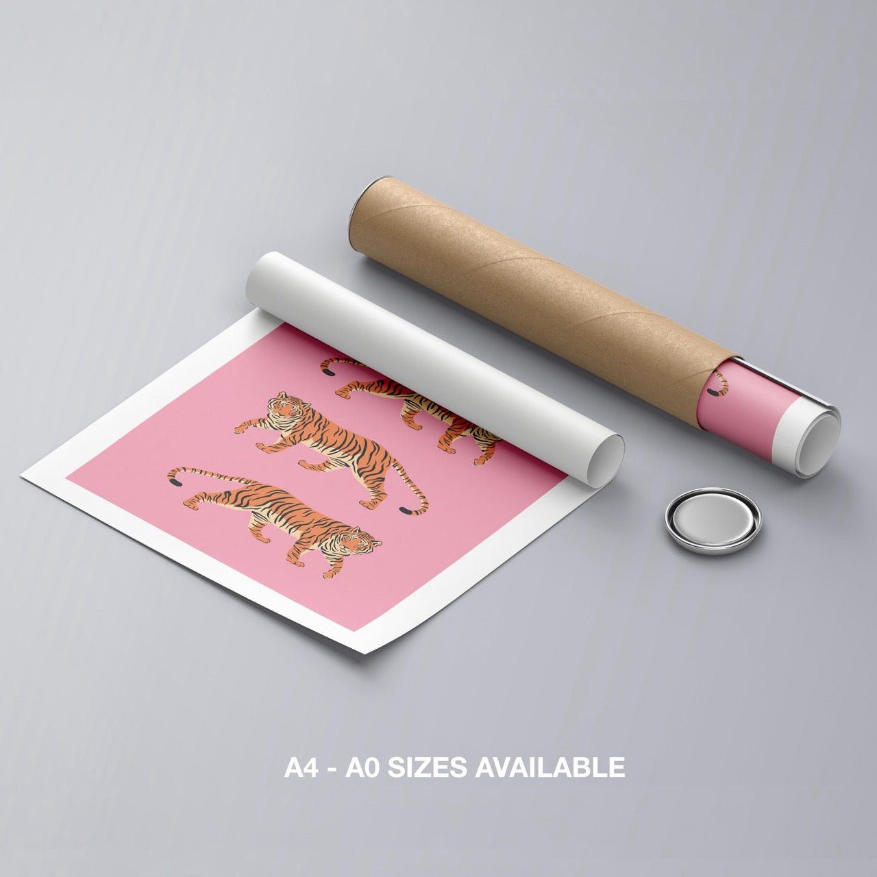 Bold Pink Stride of Tigers - Rolled Poster Wall Art Print | House Prints