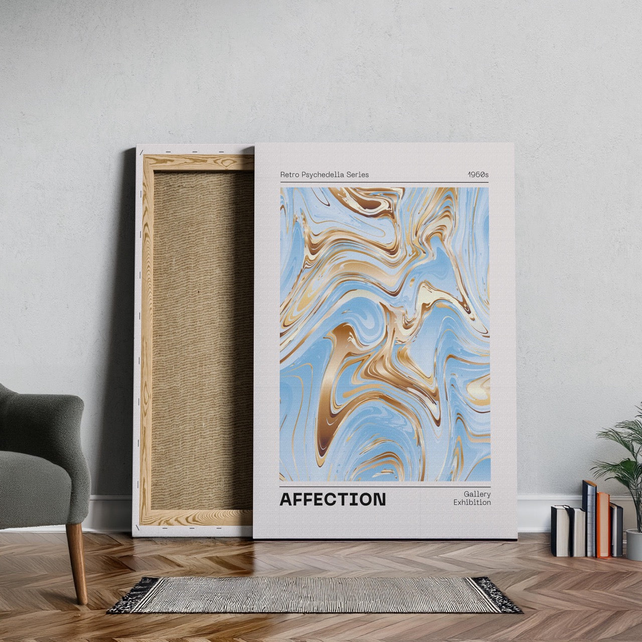Swirls of Gold & Blue Affection - Framed Canvas Wall Art Print - House Prints