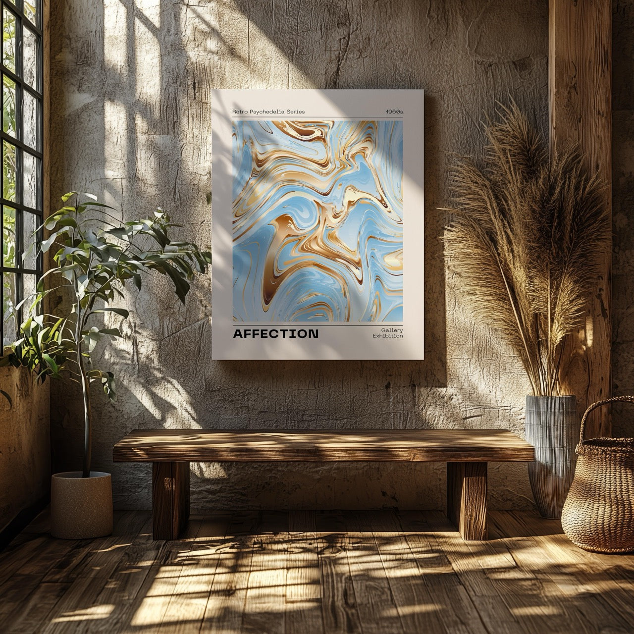 Swirls of Gold & Blue Affection - Framed Canvas Wall Art Print - House Prints