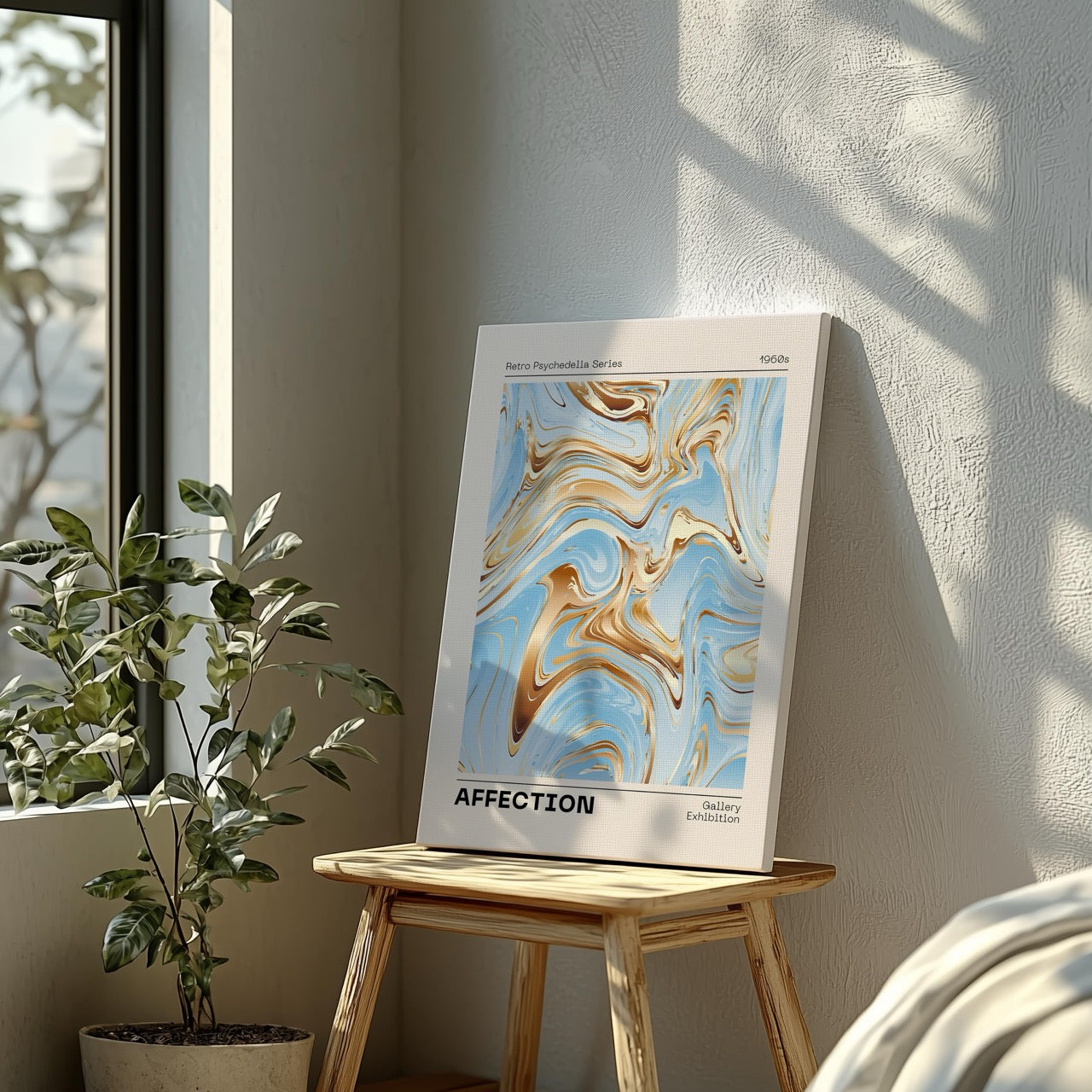 Swirls of Gold & Blue Affection - Framed Canvas Wall Art Print - House Prints