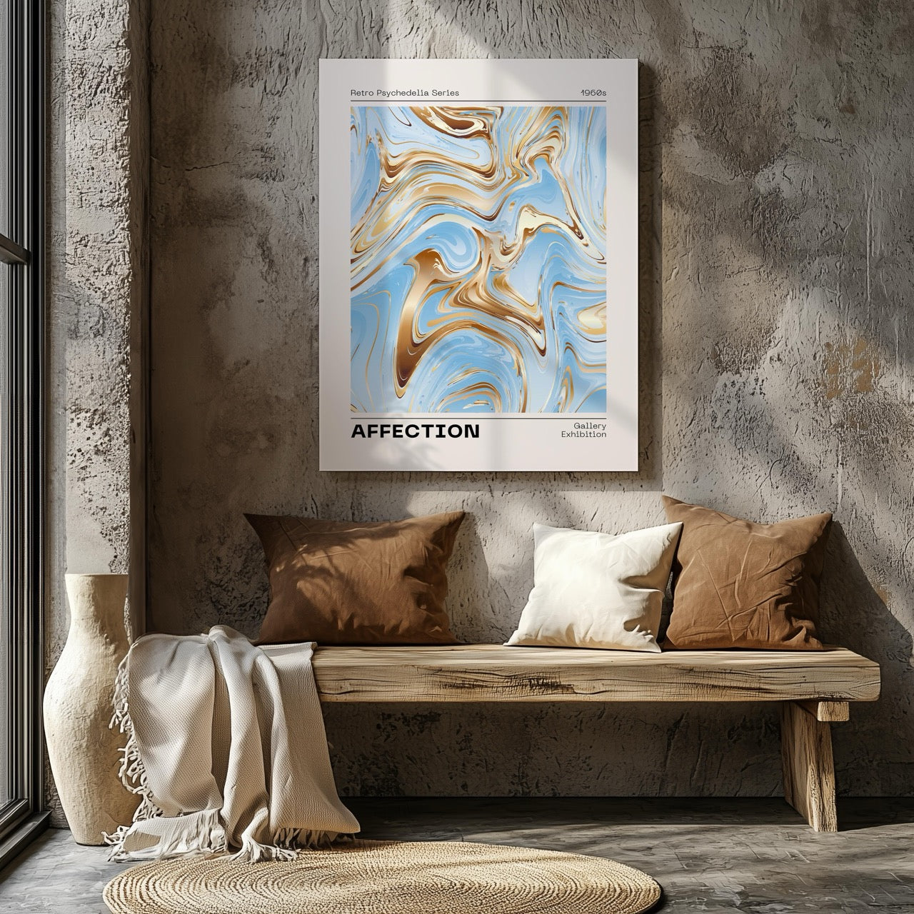 Swirls of Gold & Blue Affection - Framed Canvas Wall Art Print - House Prints