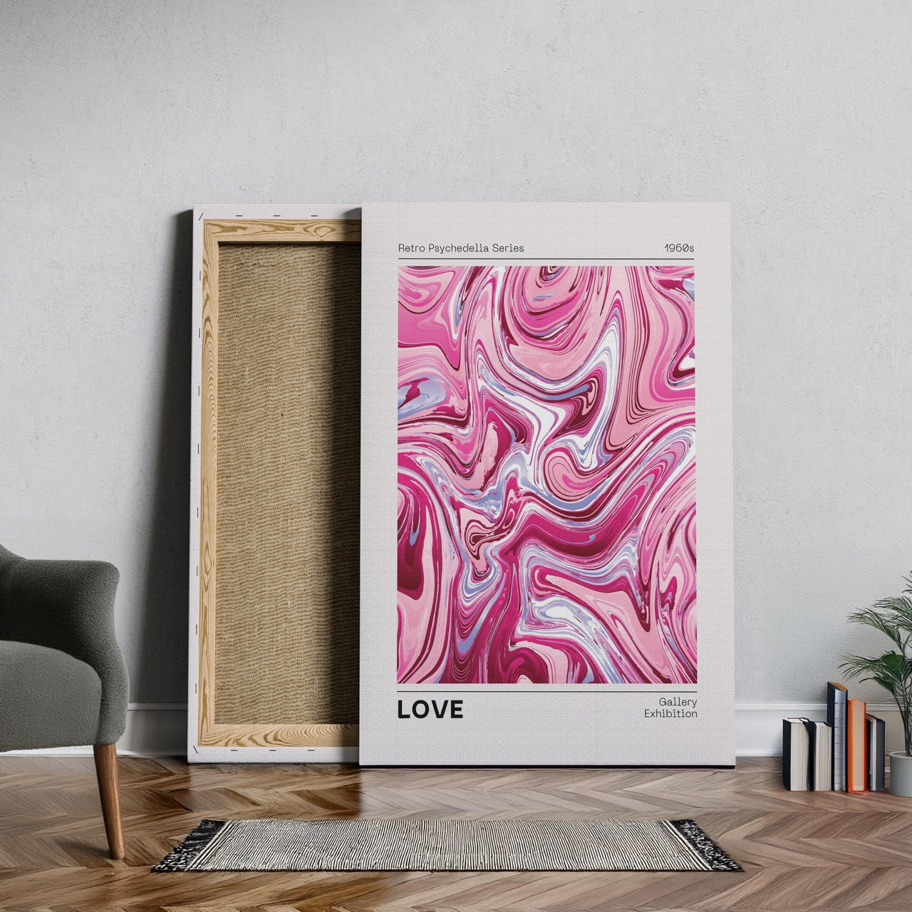 Pink Retro Waves of Love - Framed Canvas Wall Art Print - House Prints