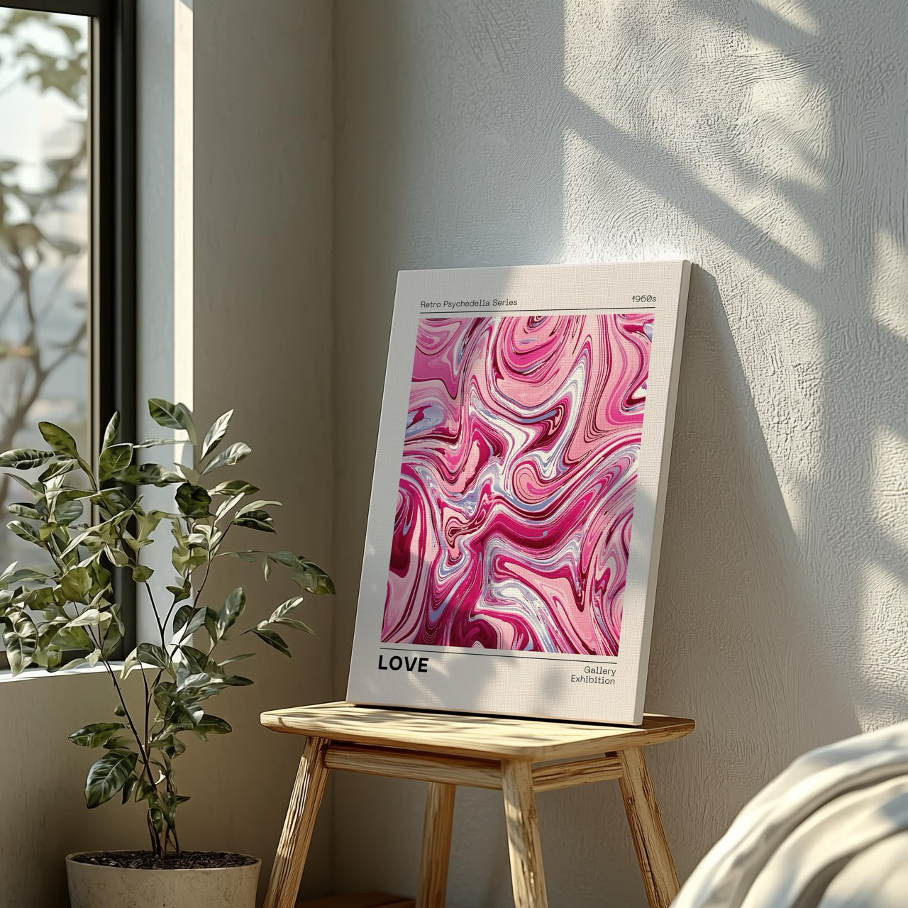 Pink Retro Waves of Love - Framed Canvas Wall Art Print - House Prints