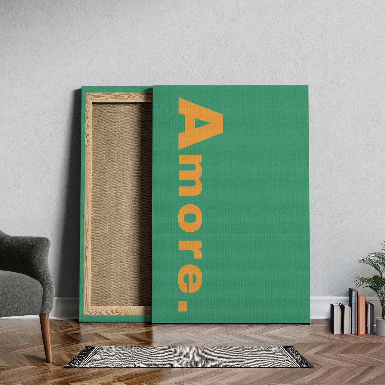 Abstract Green Amore Modern Text Quote - Framed Canvas Wall Art Print - House Prints