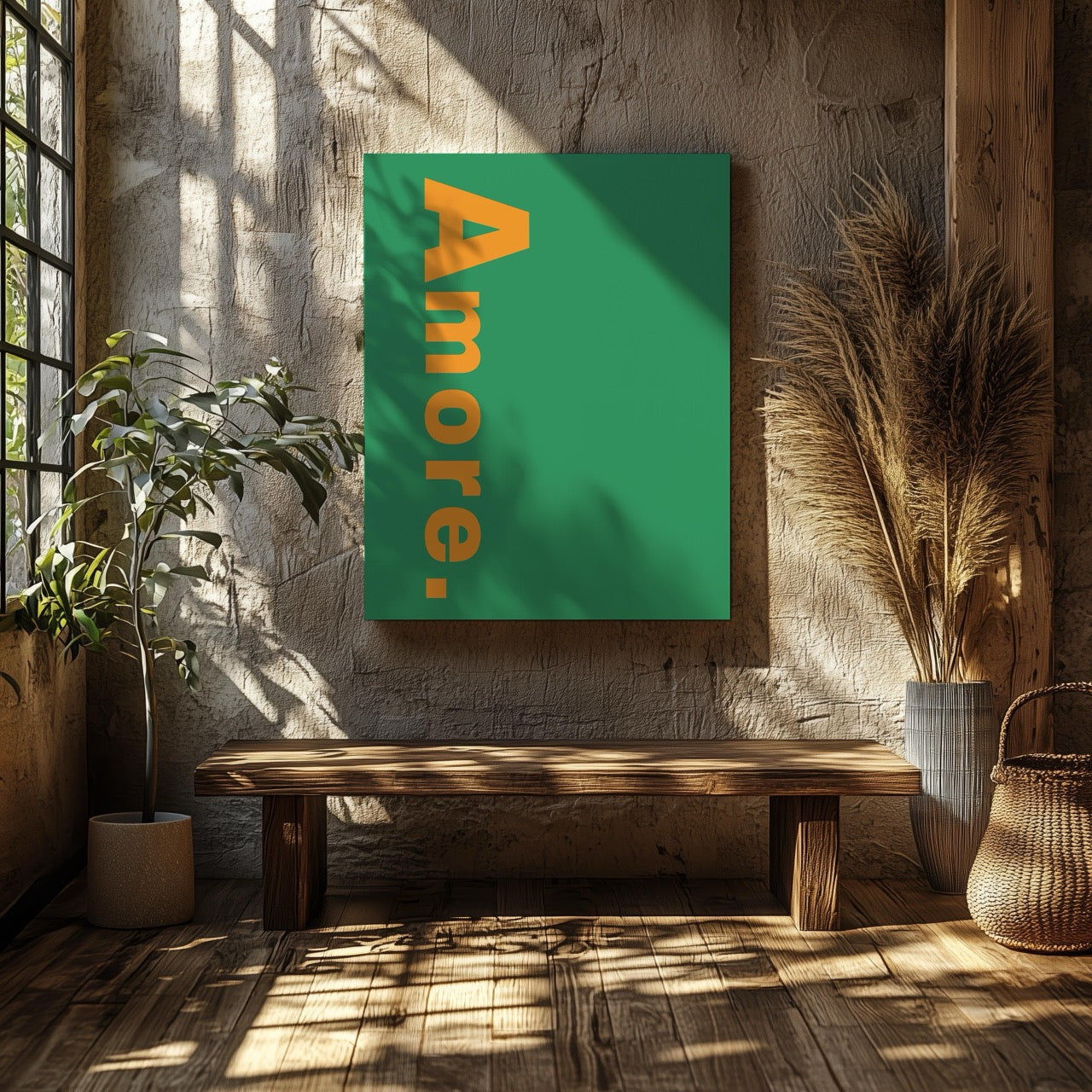Abstract Green Amore Modern Text Quote - Framed Canvas Wall Art Print - House Prints