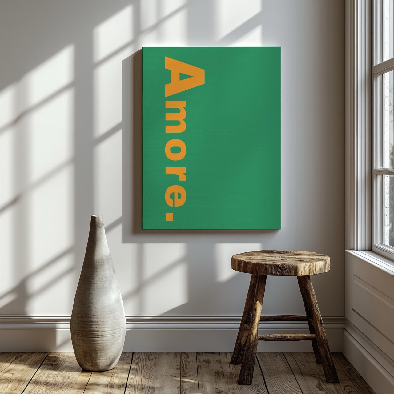 Abstract Green Amore Modern Text Quote - Framed Canvas Wall Art Print - House Prints