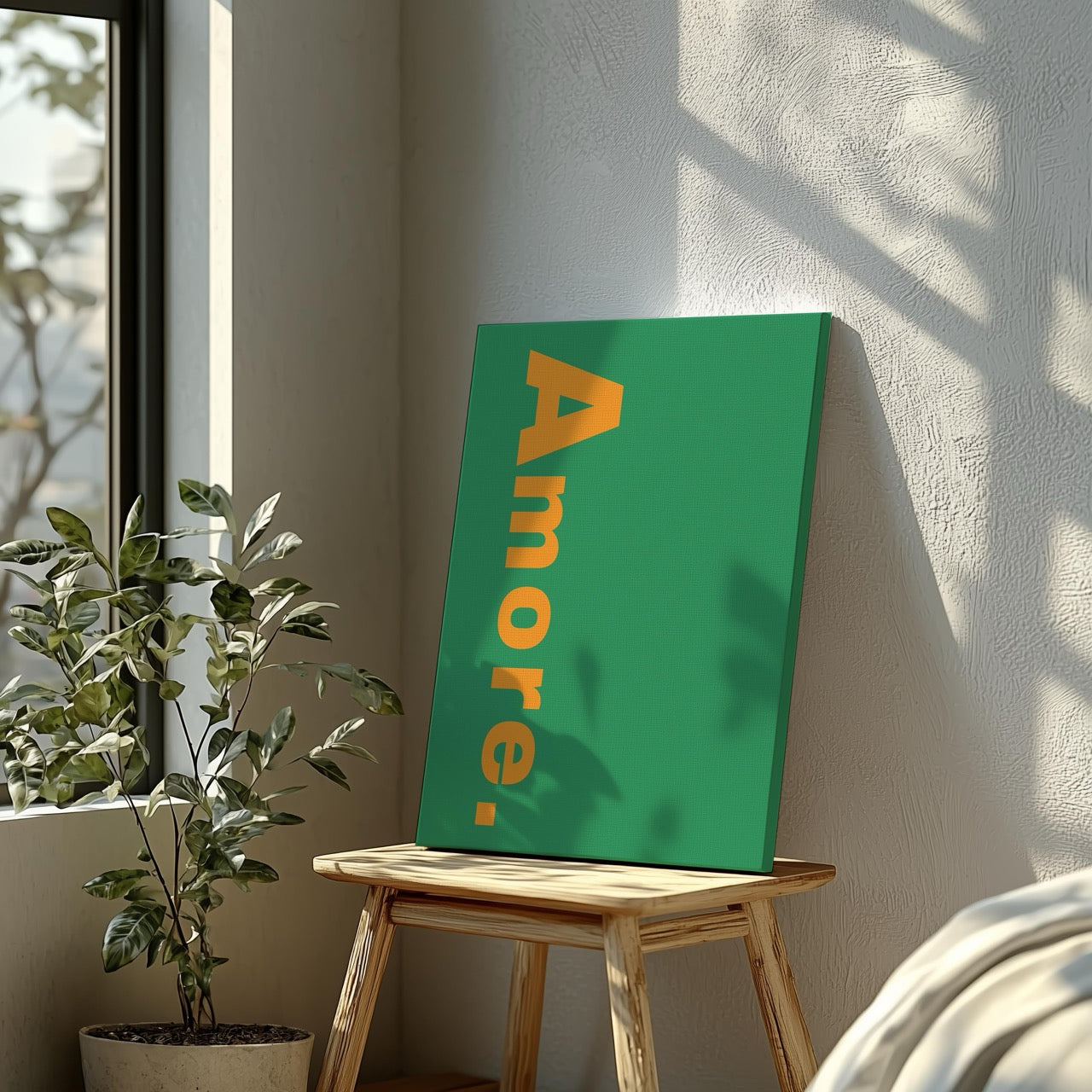 Abstract Green Amore Modern Text Quote - Framed Canvas Wall Art Print - House Prints