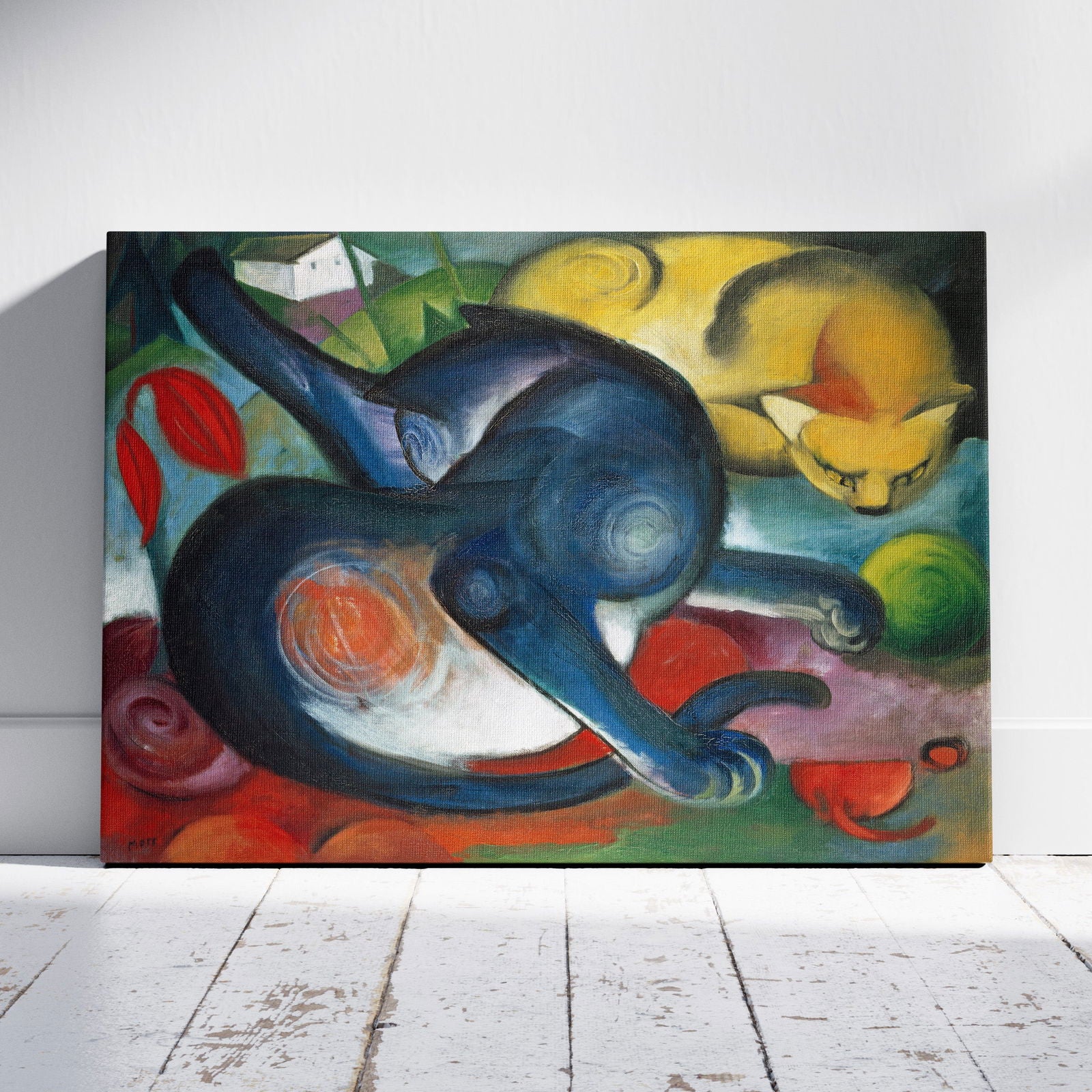 Two Cats, Blue & Yellow - Franz Marc - Framed Canvas Wall Art Print | House Prints