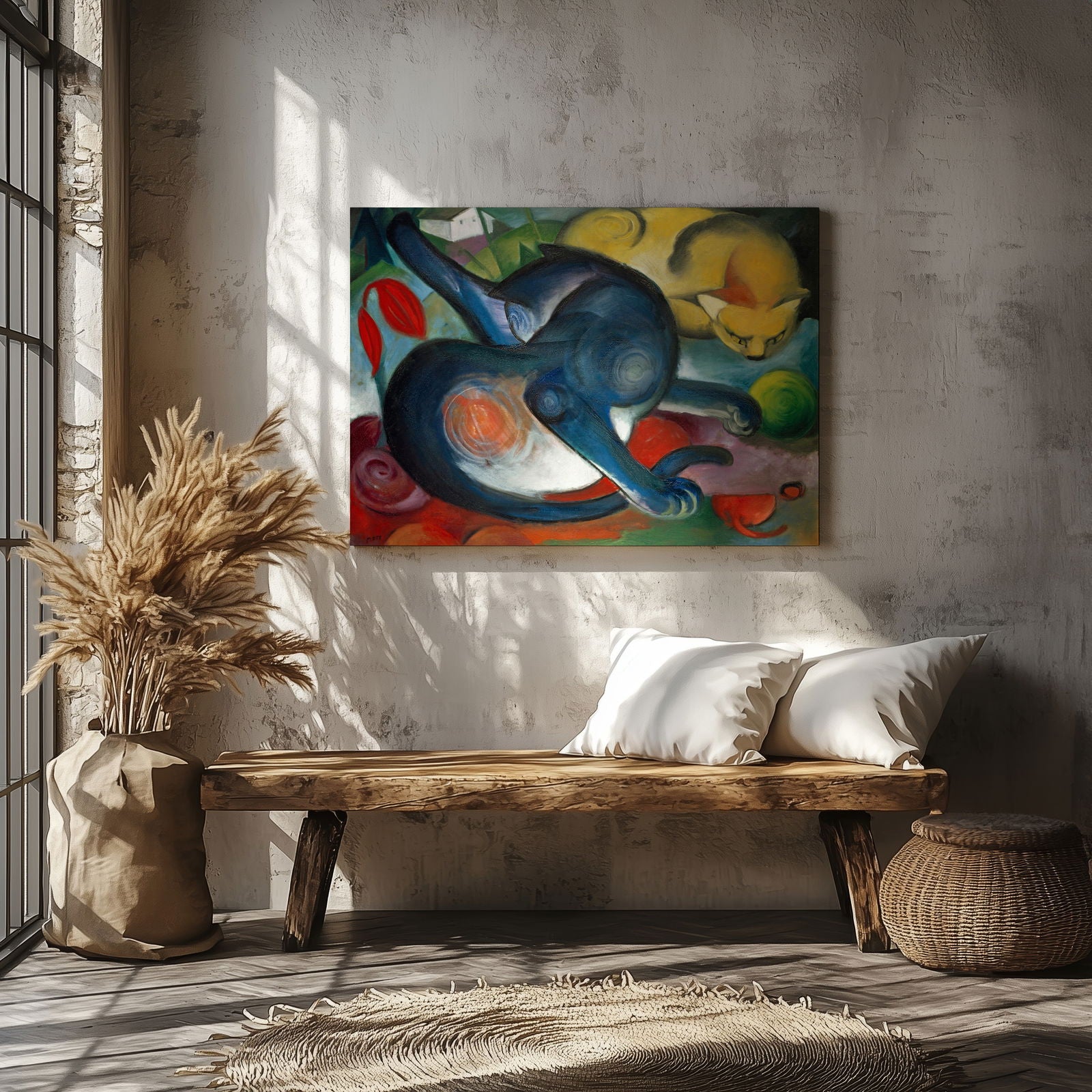 Two Cats, Blue & Yellow - Franz Marc - Framed Canvas Wall Art Print | House Prints