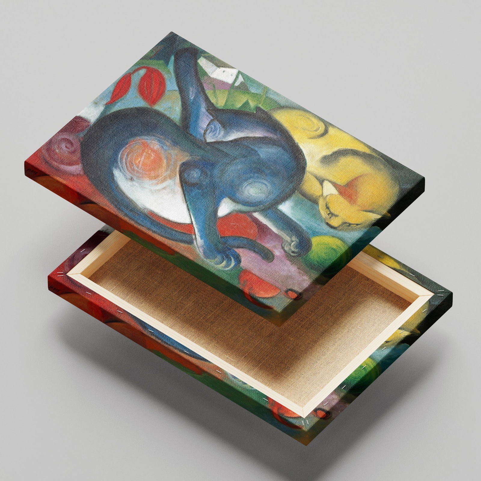 Two Cats, Blue & Yellow - Franz Marc - Framed Canvas Wall Art Print | House Prints
