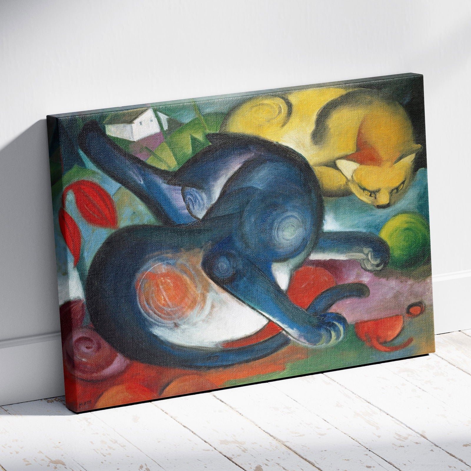 Two Cats, Blue & Yellow - Franz Marc - Framed Canvas Wall Art Print | House Prints