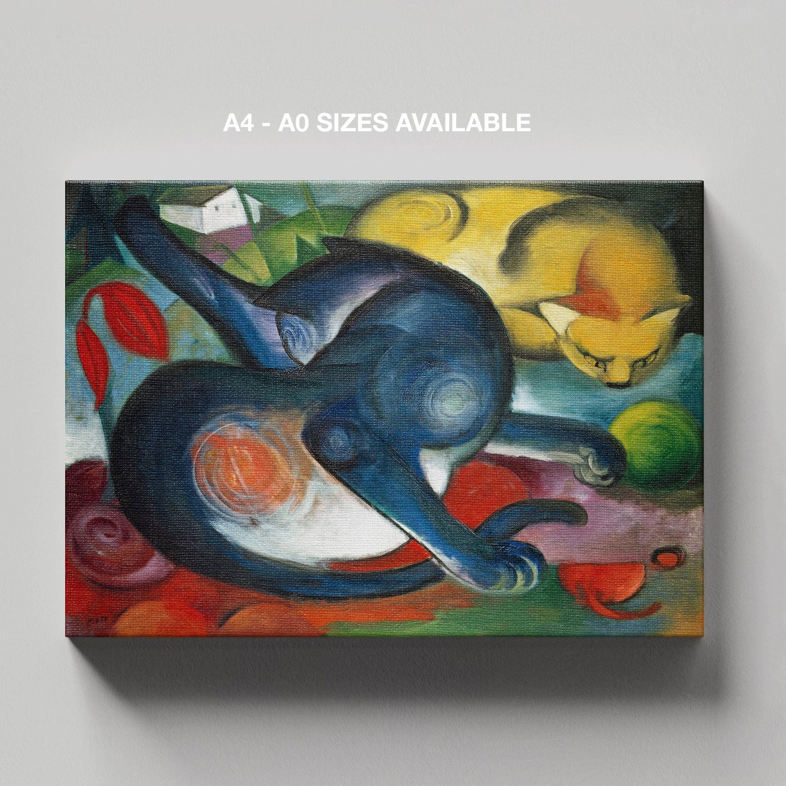 Two Cats, Blue & Yellow - Franz Marc - Framed Canvas Wall Art Print | House Prints