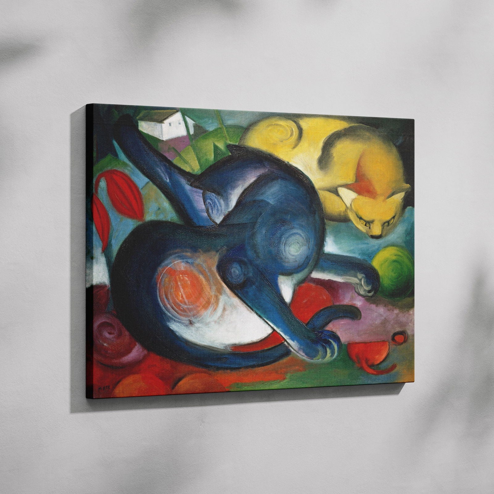 Two Cats, Blue & Yellow - Franz Marc - Framed Canvas Wall Art Print | House Prints
