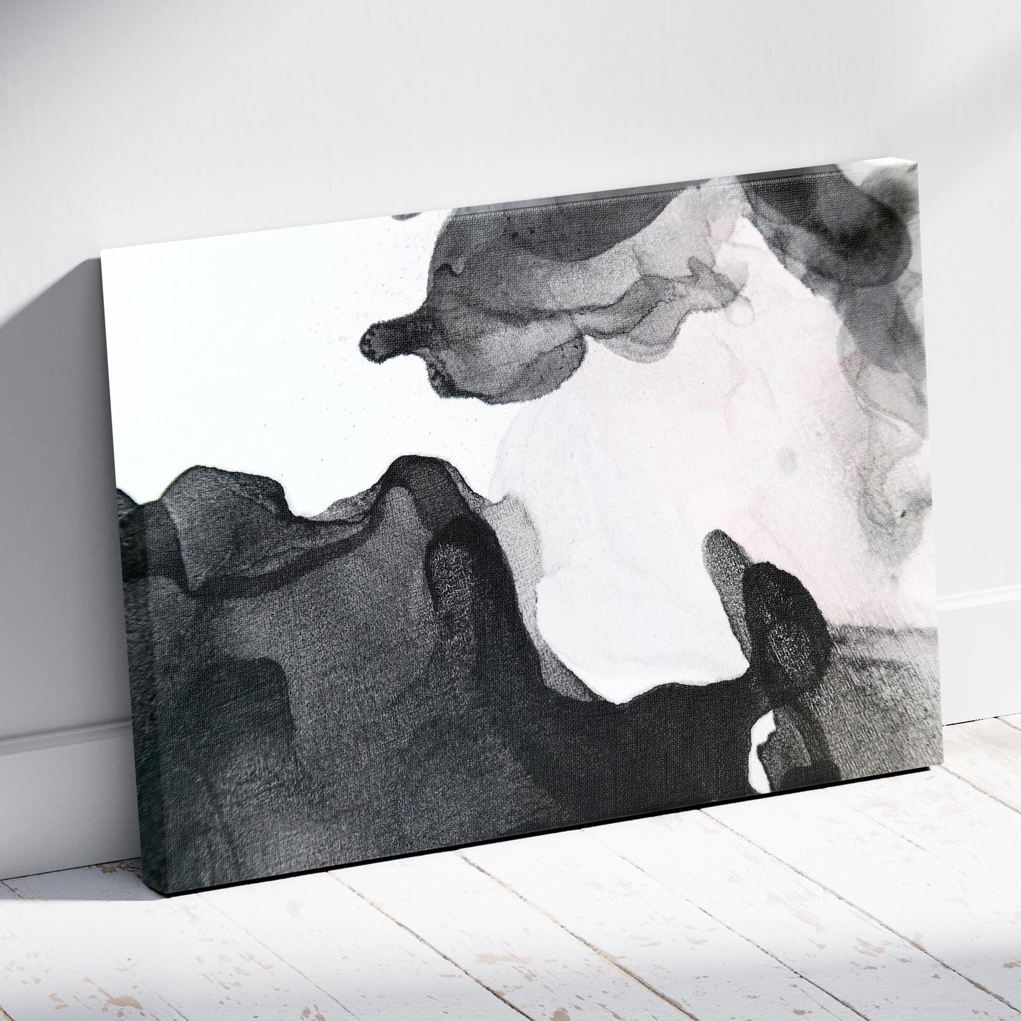 Abstract Waves of Black Ink - Framed Canvas Wall Art Print - House Prints