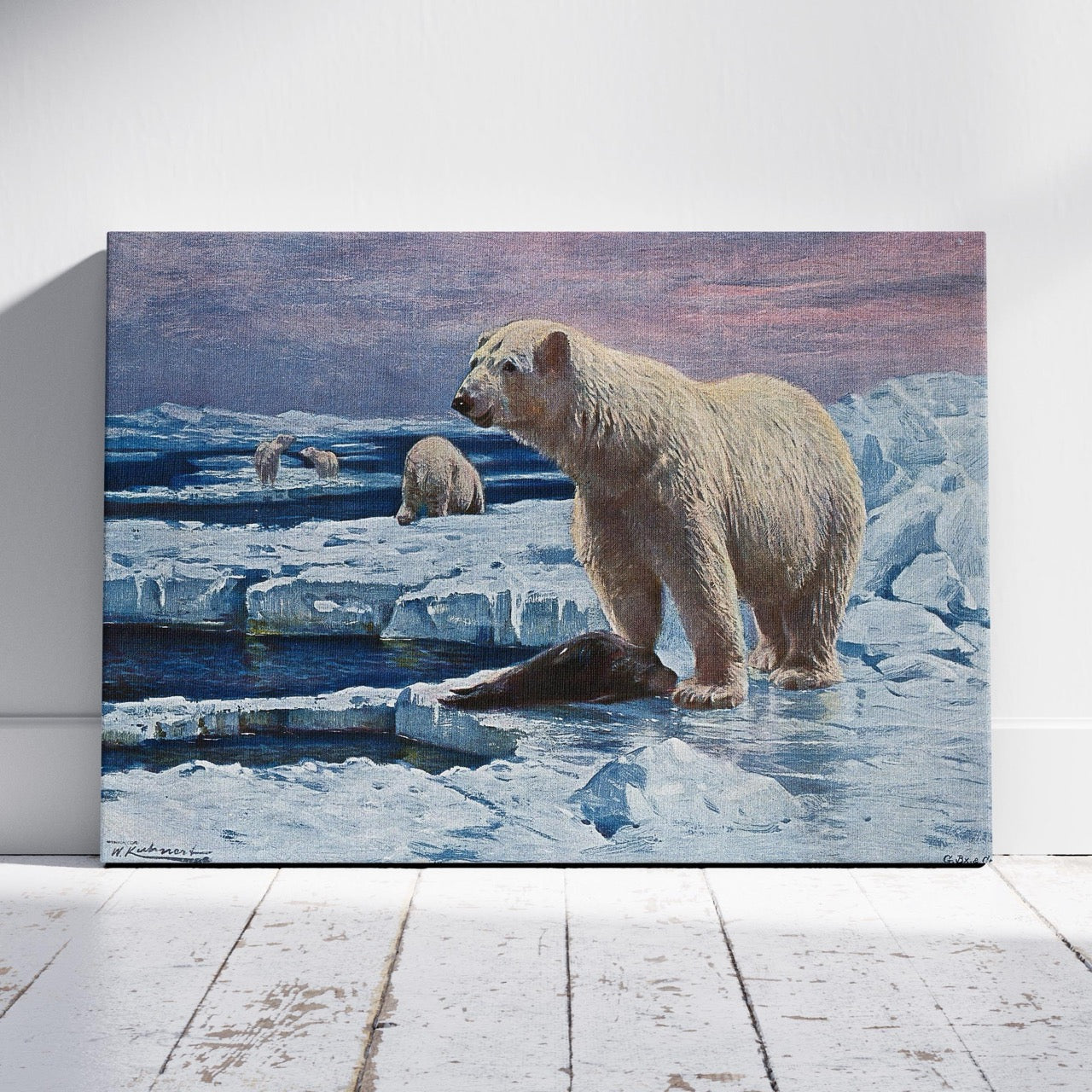 Polar Bears on Arctic Ice - Framed Canvas Wall Art Print | House Prints