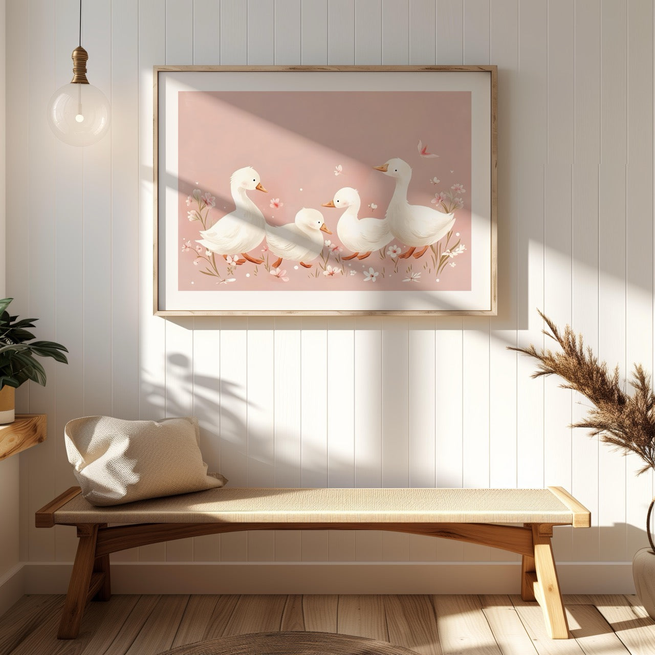 Charming Ducks in Pink Bloom - Rolled Poster Wall Art Print - House Prints
